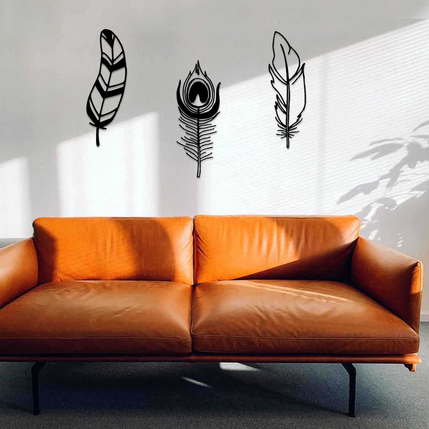 Feather Metal Wall Art, 3 Pieces Metal Wall Decor, Unique Livingroom Wall Art, Feather Wall Hangig, Feather Wall Decor