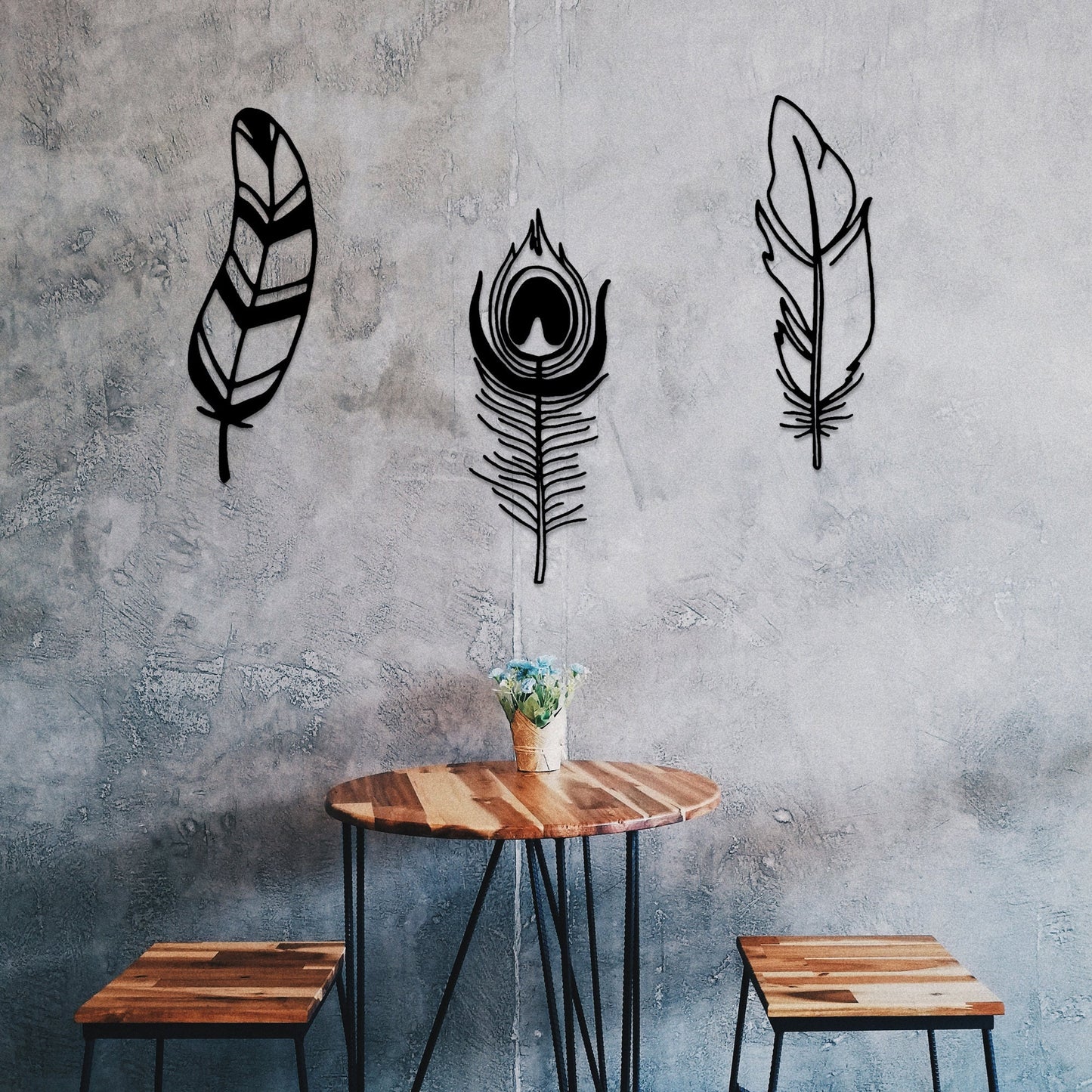 Feather Metal Wall Art, 3 Pieces Metal Wall Decor, Unique Livingroom Wall Art, Feather Wall Hangig, Feather Wall Decor