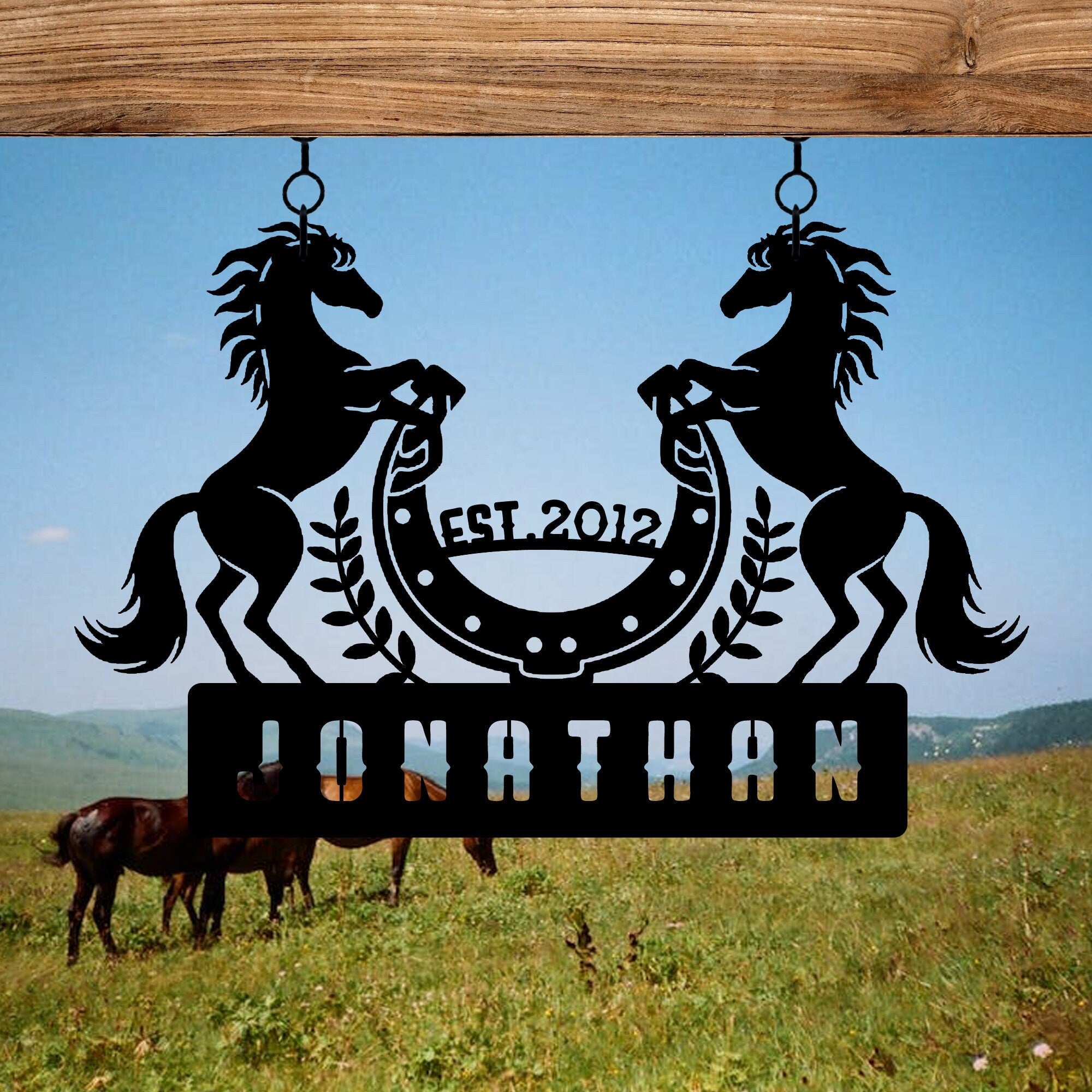 Personalized Metal Horse Barn Sign, Horse Ranch Metal Wall Art, Custom Horse Farm Name Sign, Horse Lovers Gift, Christmas Gift, Ranch Sign