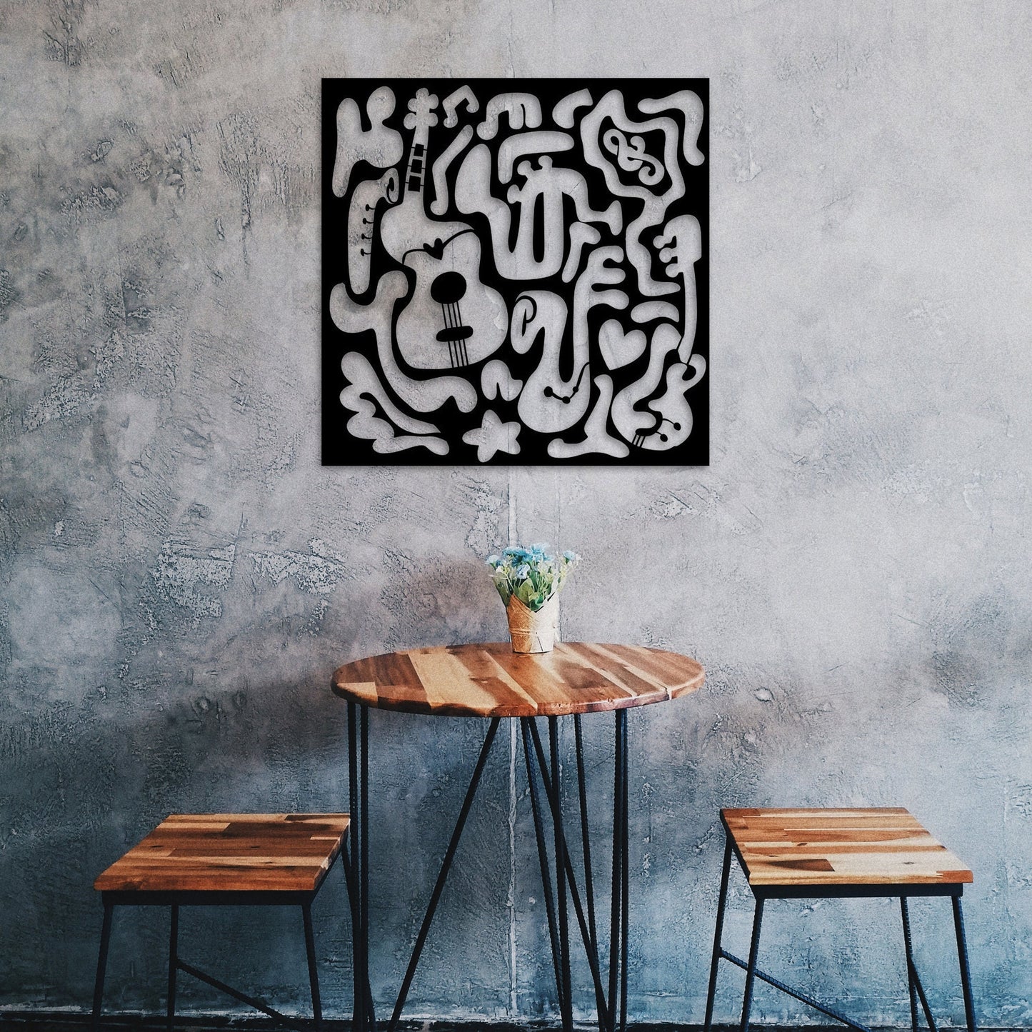 Guitar Metal Wall Art, Abstract Musical instruments Metal Wall Decor, Music Lovers Birthday Gift, Unique Music Room Metal Wall Art