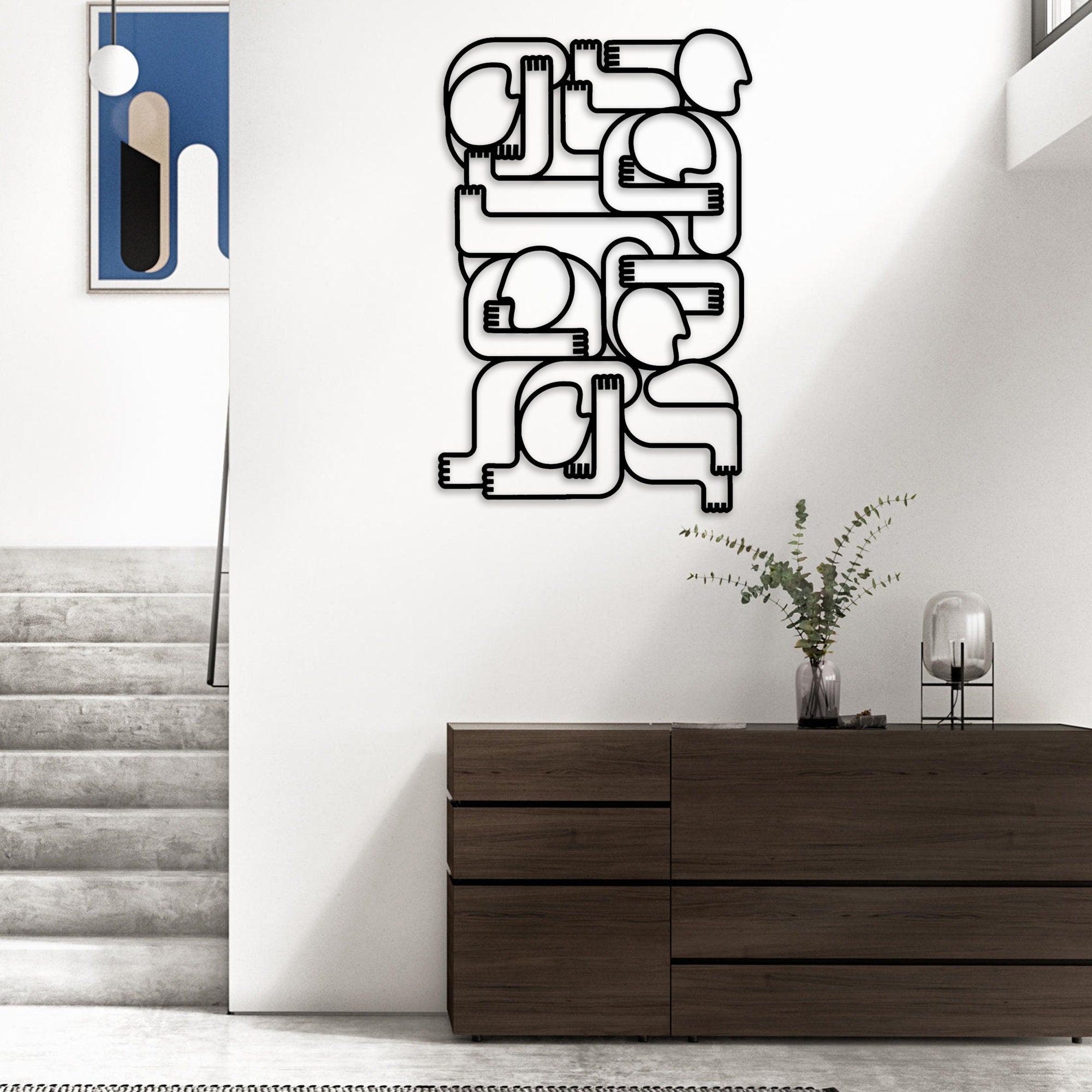 Surreal Abstract Metal Wall Art, Faces Metal Line Home Decor, Minimalist Unique Birthday Gift, Office Metal Wall Art, Christmas Gift