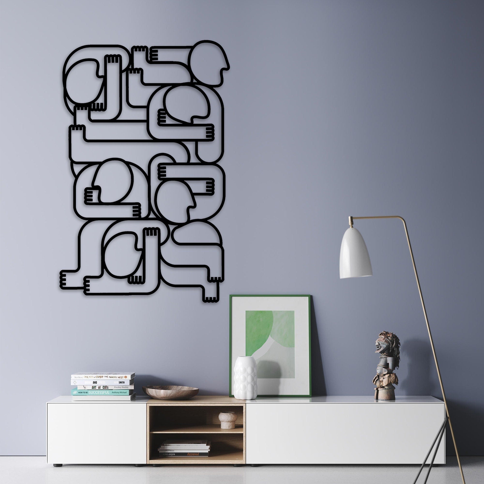 Surreal Abstract Metal Wall Art, Faces Metal Line Home Decor, Minimalist Unique Birthday Gift, Office Metal Wall Art, Christmas Gift