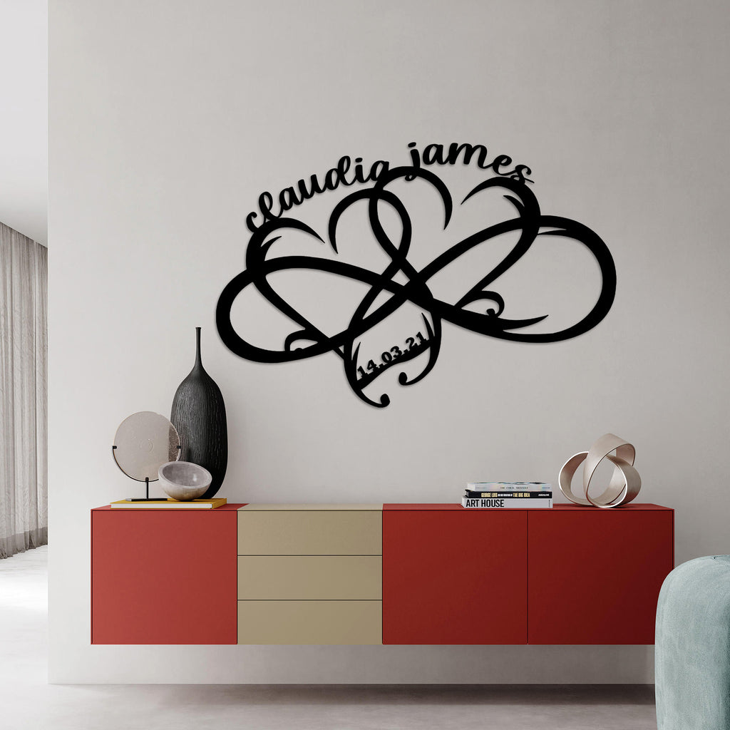 Custom Double Hearth Metal Sign, Personalized Infinity Sign For Love, Custom Wending Metal Sign, Unique Birthday Gift, Valentines Day Gift