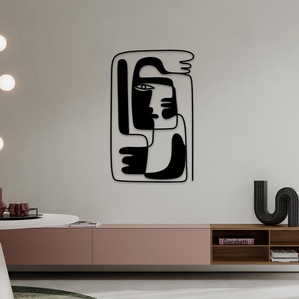 Abstract Faces Metal Wall Art, Picasso Style Wall Metal Decor, Unique Birthday Gift, House Entry Metal Line Wall Art, Christmas Gift