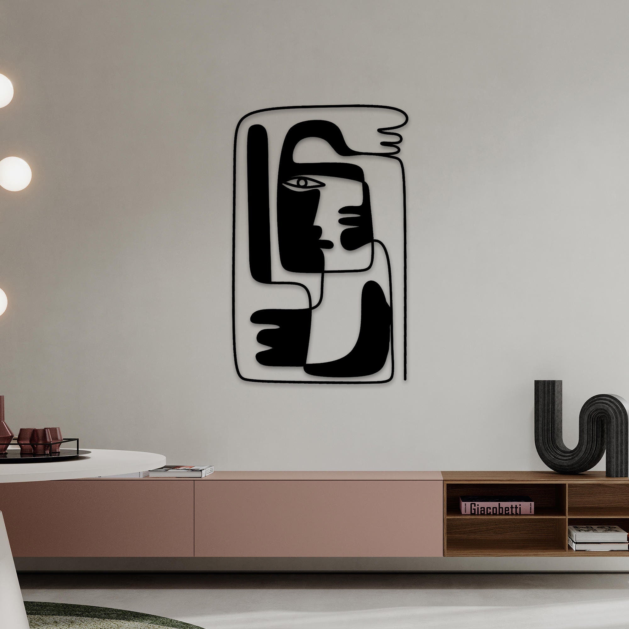 Abstract Faces Metal Wall Art, Picasso Style Wall Metal Decor, Unique Birthday Gift, House Entry Metal Line Wall Art, Christmas Gift