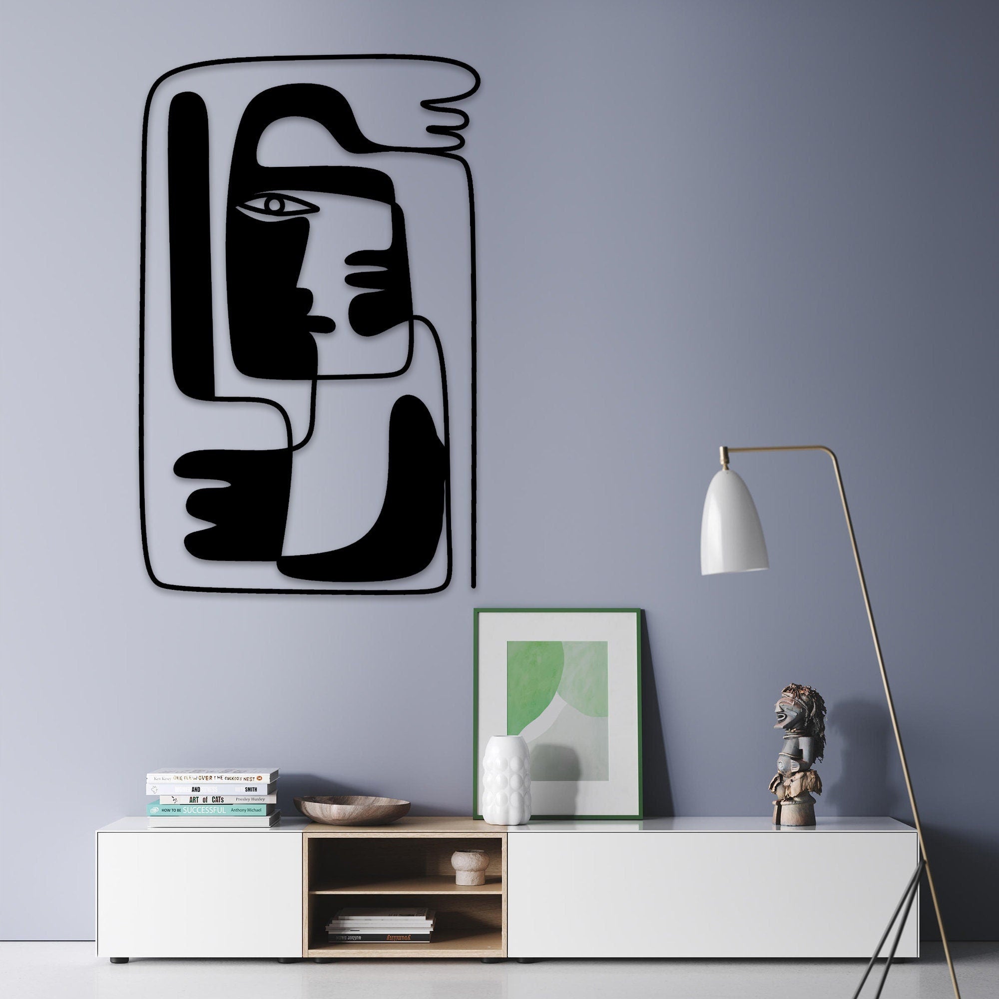 Abstract Faces Metal Wall Art, Picasso Style Wall Metal Decor, Unique Birthday Gift, House Entry Metal Line Wall Art, Christmas Gift