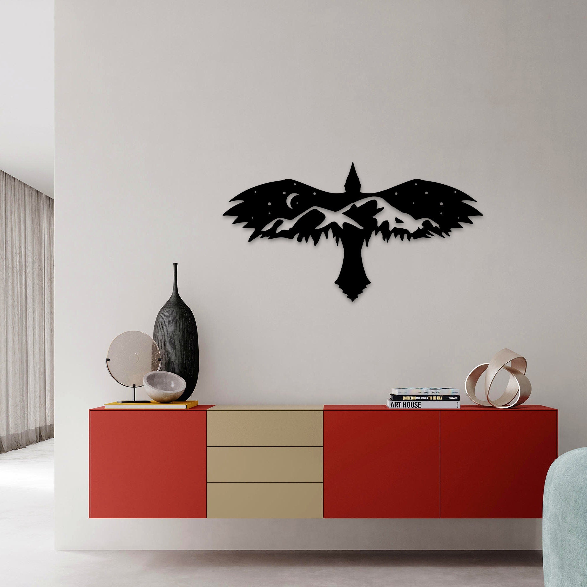 Black Eagle With Mountain Wall Art, Eagle Metal Wall Decor, Living Room Decor, Hill Metal Wall Art, Eagle Metal Wall Art, Mountain Decor