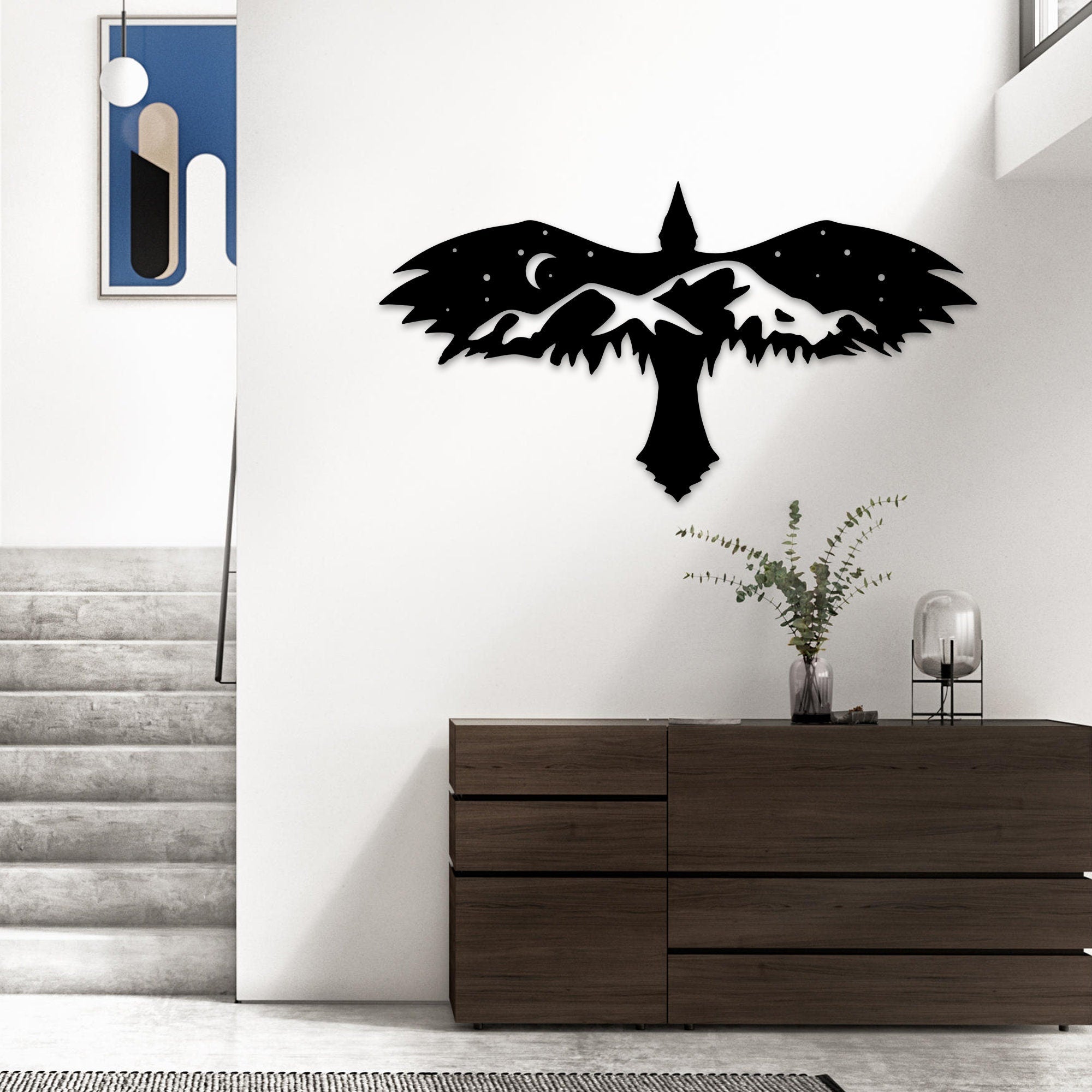 Black Eagle With Mountain Wall Art, Eagle Metal Wall Decor, Living Room Decor, Hill Metal Wall Art, Eagle Metal Wall Art, Mountain Decor