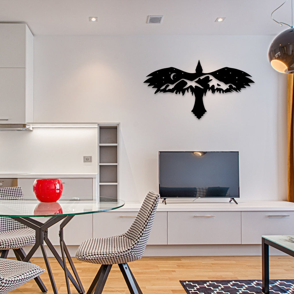 Black Eagle With Mountain Wall Art, Eagle Metal Wall Decor, Living Room Decor, Hill Metal Wall Art, Eagle Metal Wall Art, Mountain Decor