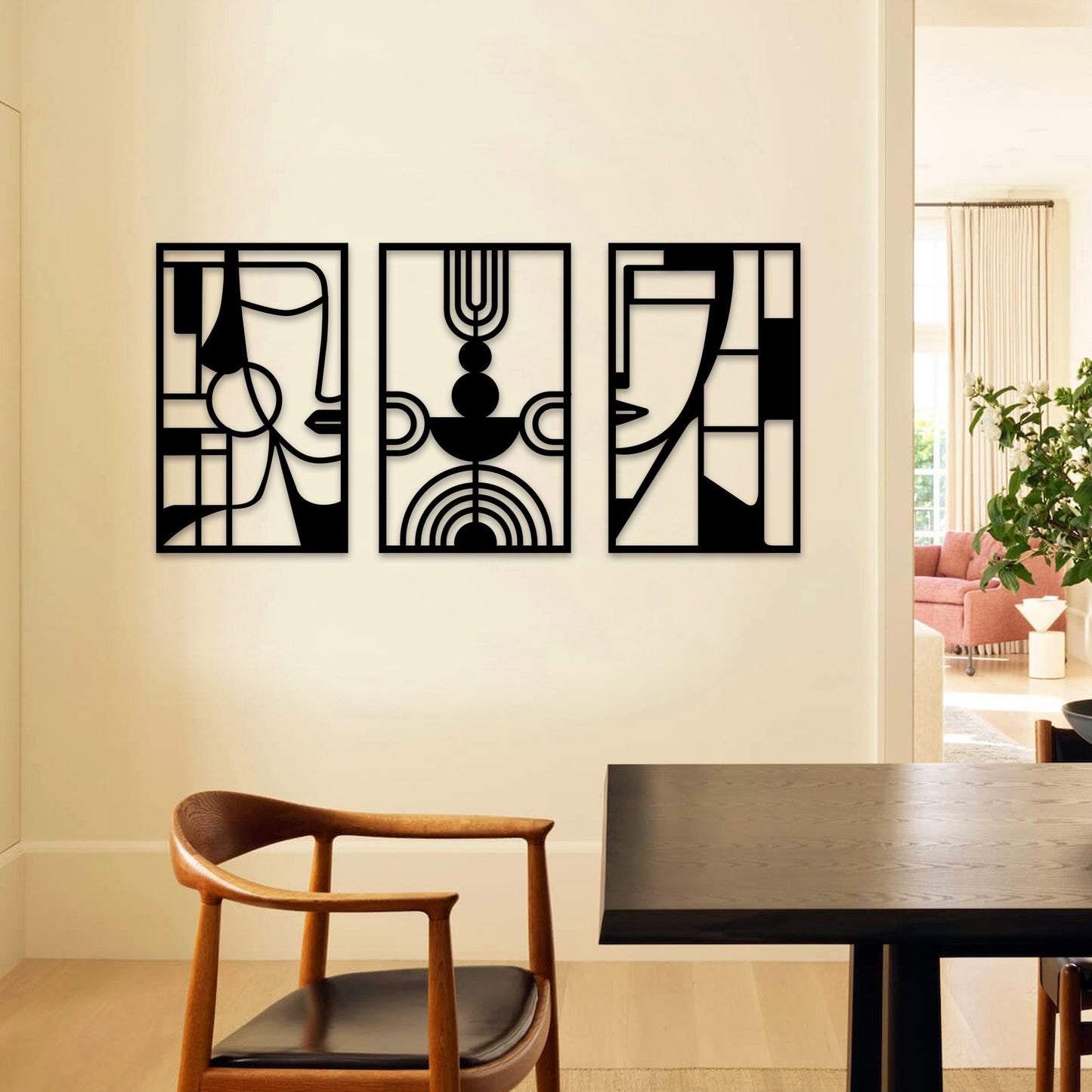 Metal Abstract Wall Art, 3 Panel Metal Wall Art, Unique Geometric Wall Art, Abstract Metal Art With Surreal Theme, Christmas Gift, Birthday