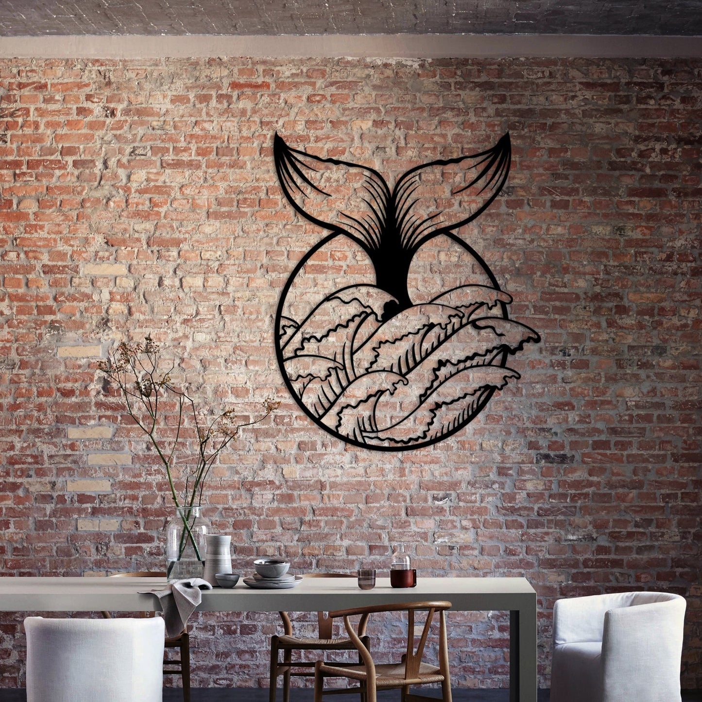 Ocean Metal Wall Art, Whale and Wave Metal Wall Deco, Christmas Gift, Wall Hanging, Beach Thema Wall Art, Valentine's Day Gift