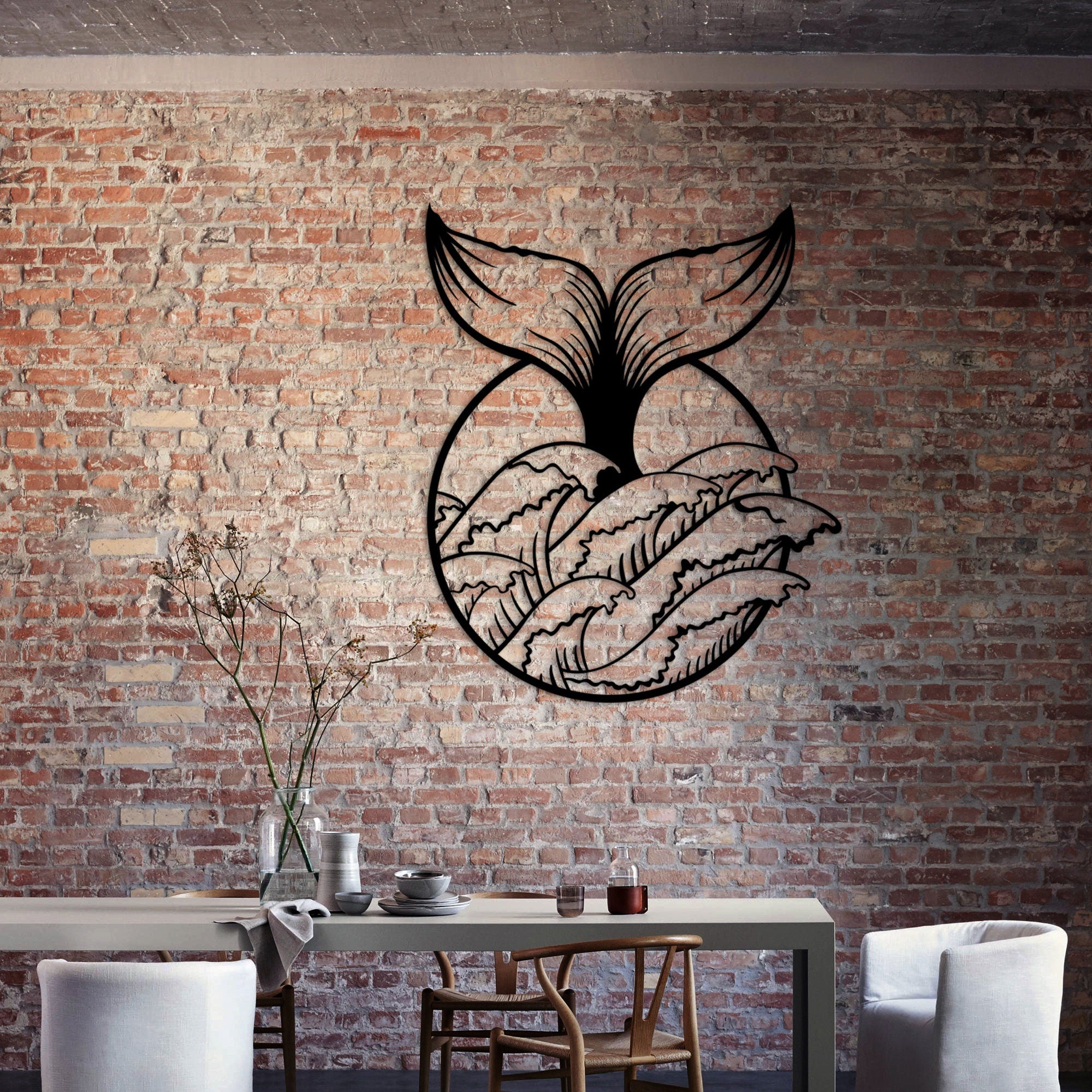 Ocean Metal Wall Art, Whale and Wave Metal Wall Deco, Christmas Gift, Wall Hanging, Beach Thema Wall Art, Valentine's Day Gift