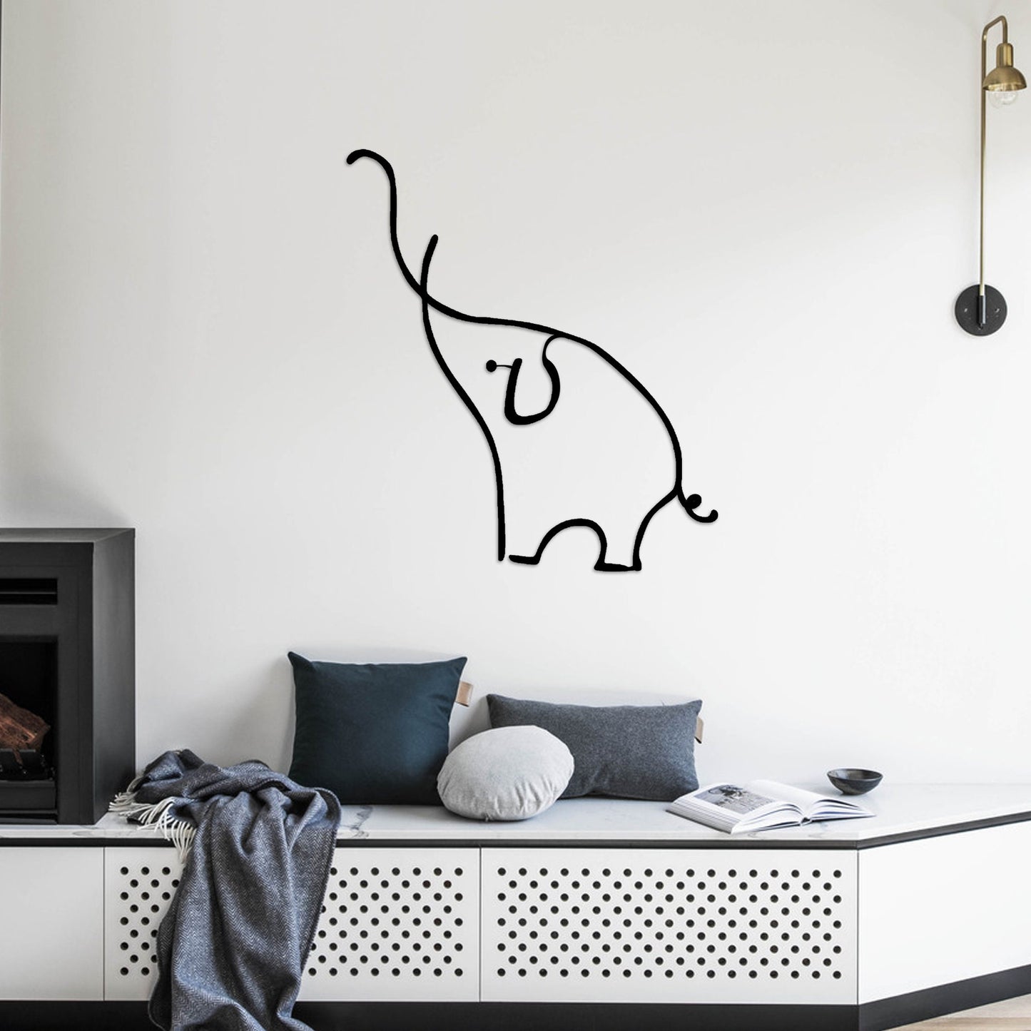 Elephant Metal Wall Art, Lineart Elephant Wall Decor, Child Room Metal Wall Art, Unique Birthday Gifts, Gift for Her, iconic Metal Decor