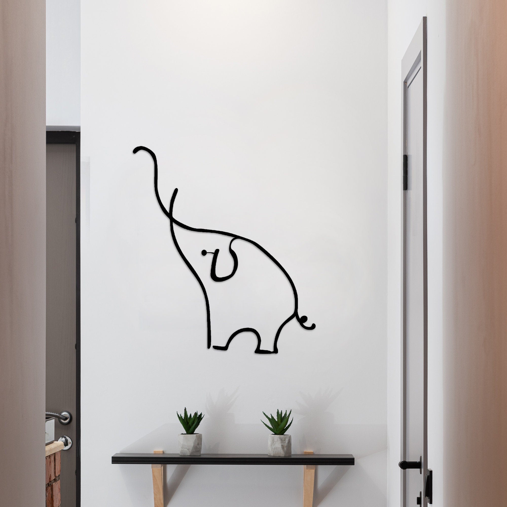 Elephant Metal Wall Art, Lineart Elephant Wall Decor, Child Room Metal Wall Art, Unique Birthday Gifts, Gift for Her, iconic Metal Decor