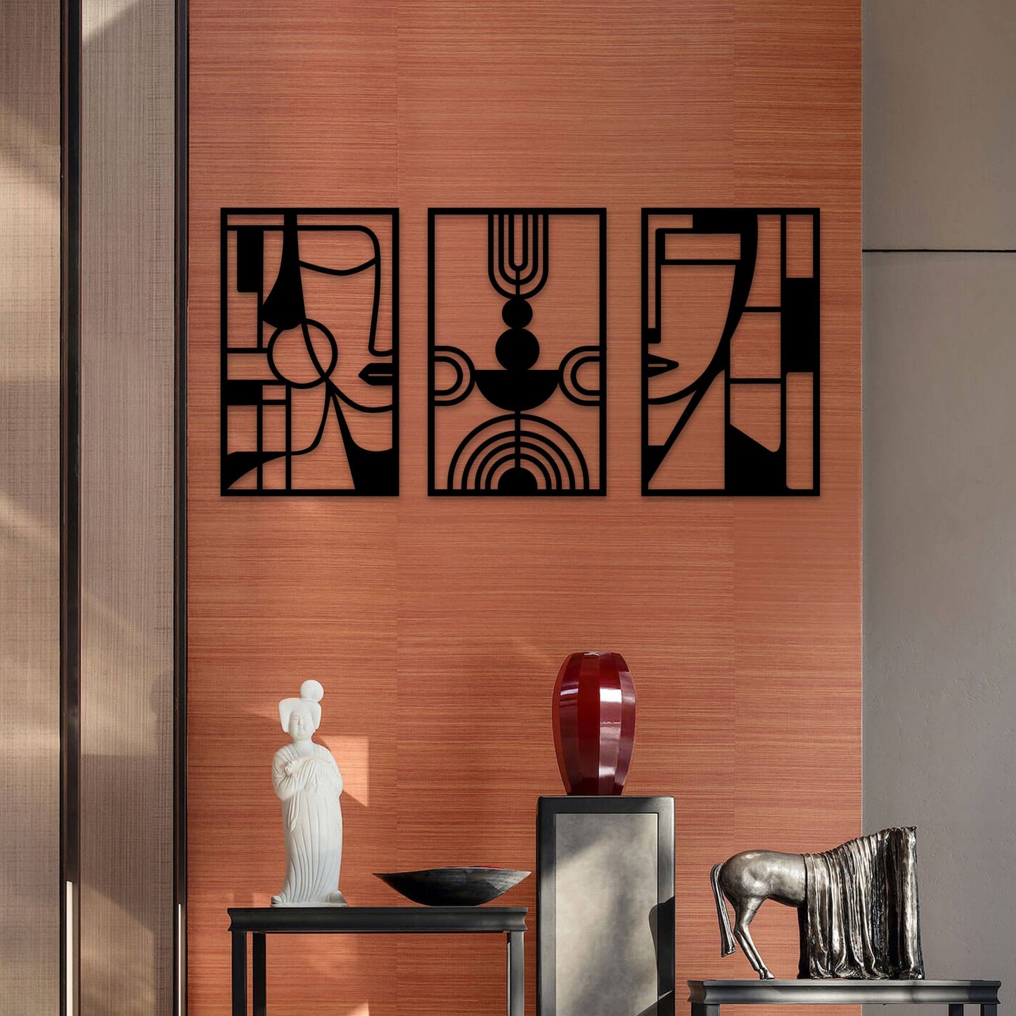 Metal Abstract Wall Art, 3 Panel Metal Wall Art, Unique Geometric Wall Art, Abstract Metal Art With Surreal Theme, Christmas Gift, Birthday
