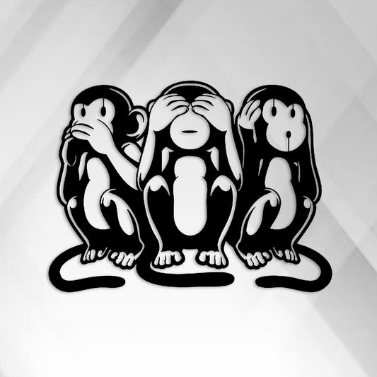 Three Wise Monkeys Wall Art, Monkeys Metal Wall Decor, Animals Metal Wall Art, Valentine's Day Gift, Gift for Her, iconic Metal Decor