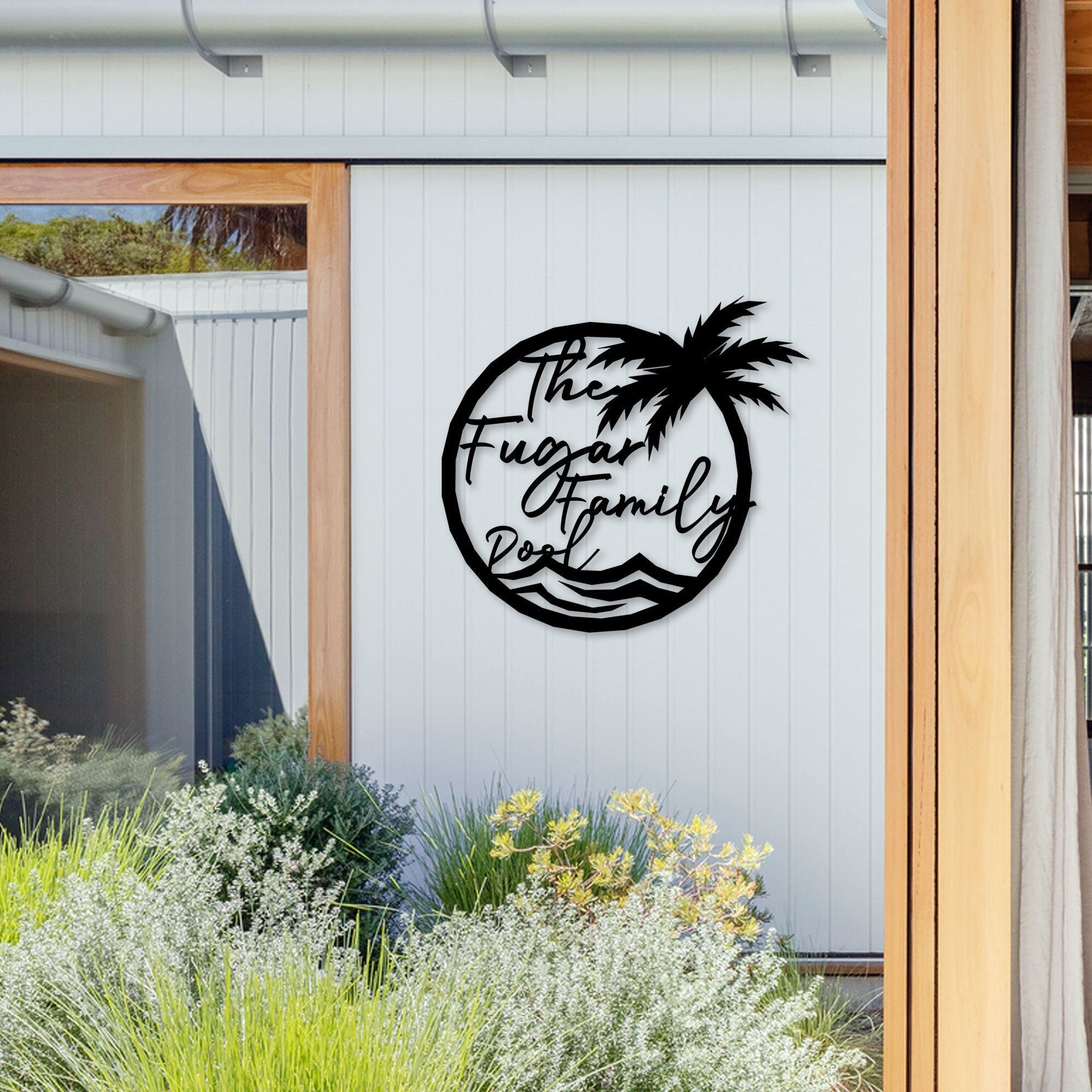 Personalized Pool House Metal Sign, Custom Family Pool Entry Metal Palm Wall Decor, Metal Palm Tree Pool Sign, Birthday Gift, Christmas Gift