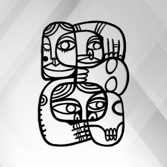 Abstract Faces Metal Wall Art, Picasso Style Metal Wall Art, Unique Birthday Gift, Bohemien Metal Line Art, Gift for Her, iconic Metal Decor