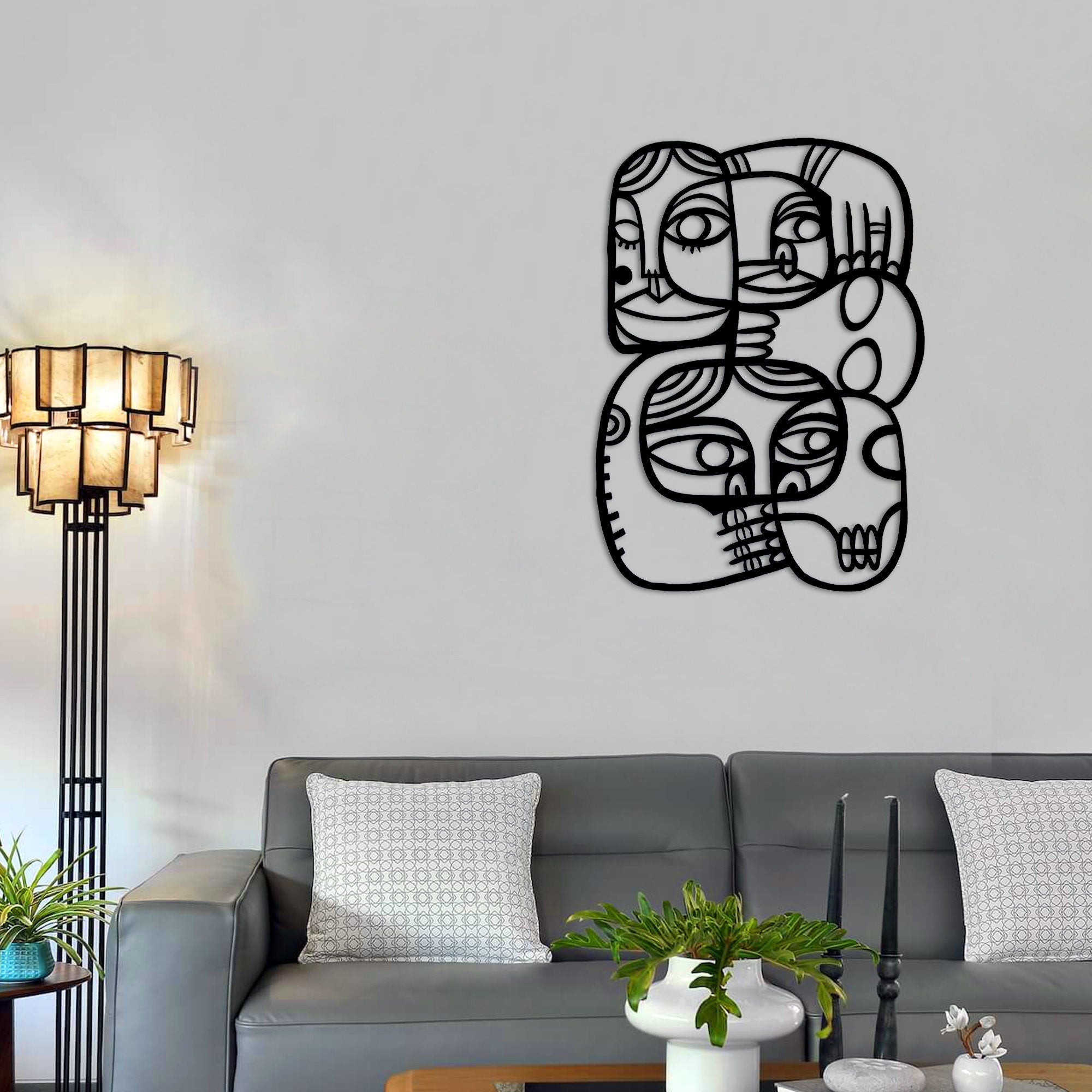 Abstract Faces Metal Wall Art, Picasso Style Metal Wall Art, Unique Birthday Gift, Bohemien Metal Line Art, Gift for Her, iconic Metal Decor