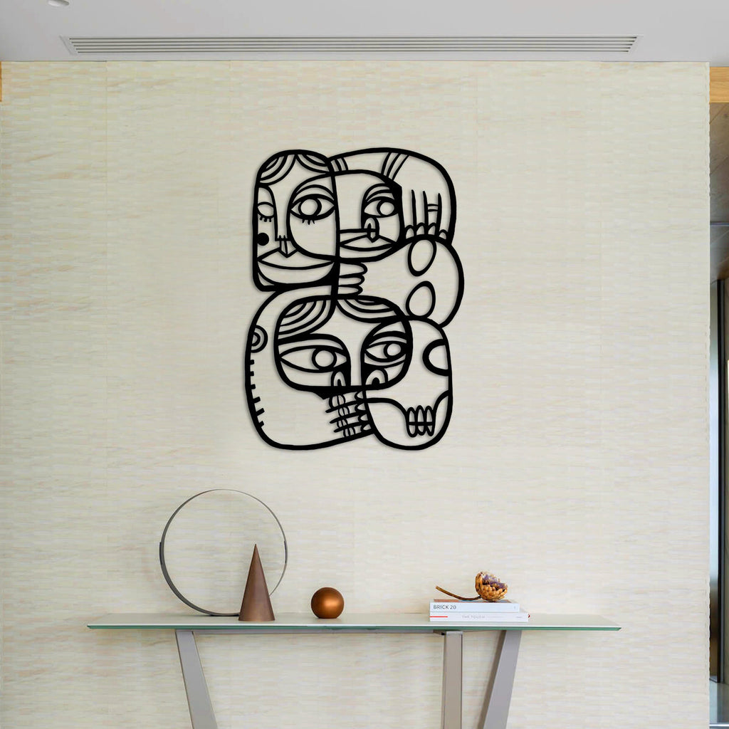 Abstract Faces Metal Wall Art, Picasso Style Metal Wall Art, Unique Birthday Gift, Bohemien Metal Line Art, Gift for Her, iconic Metal Decor