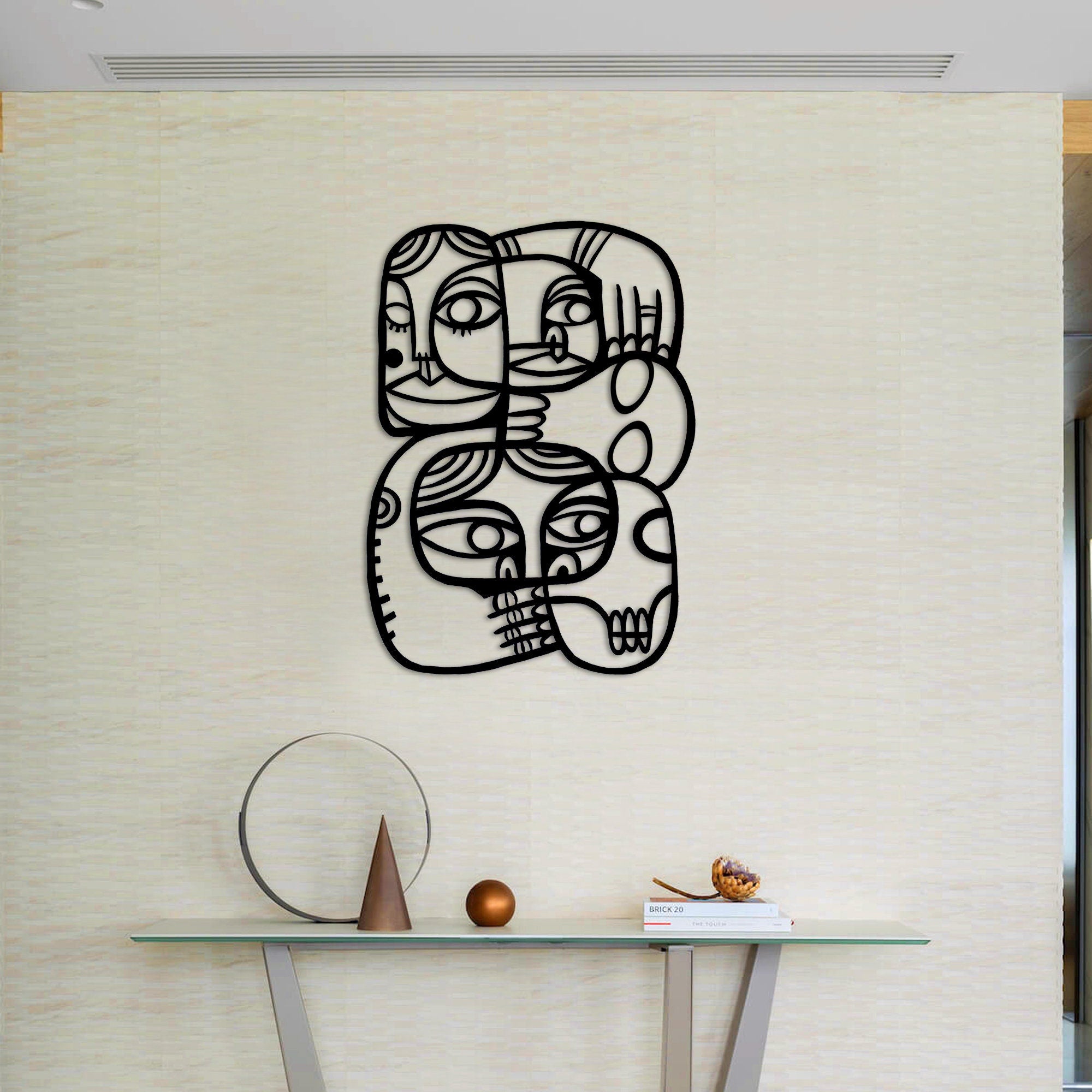 Abstract Faces Metal Wall Art, Picasso Style Metal Wall Art, Unique Birthday Gift, Bohemien Metal Line Art, Gift for Her, iconic Metal Decor