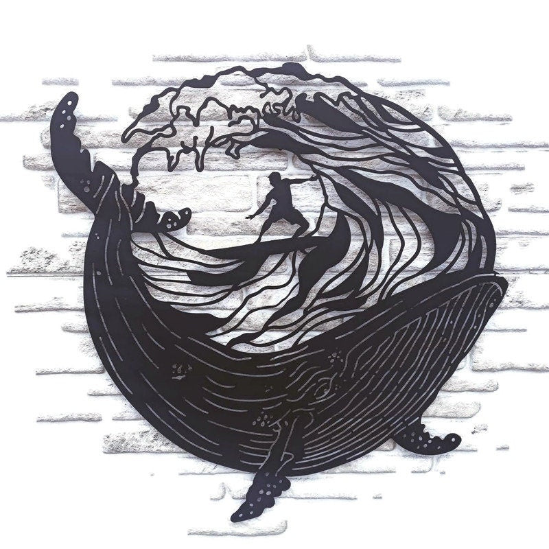Wave and Whale Metal Wall Art, Surfing Metal Wall Decor, Ocean Lovers Metal Wall Decor, Gift for Her, Sea Life Lovers iconic Metal Decor