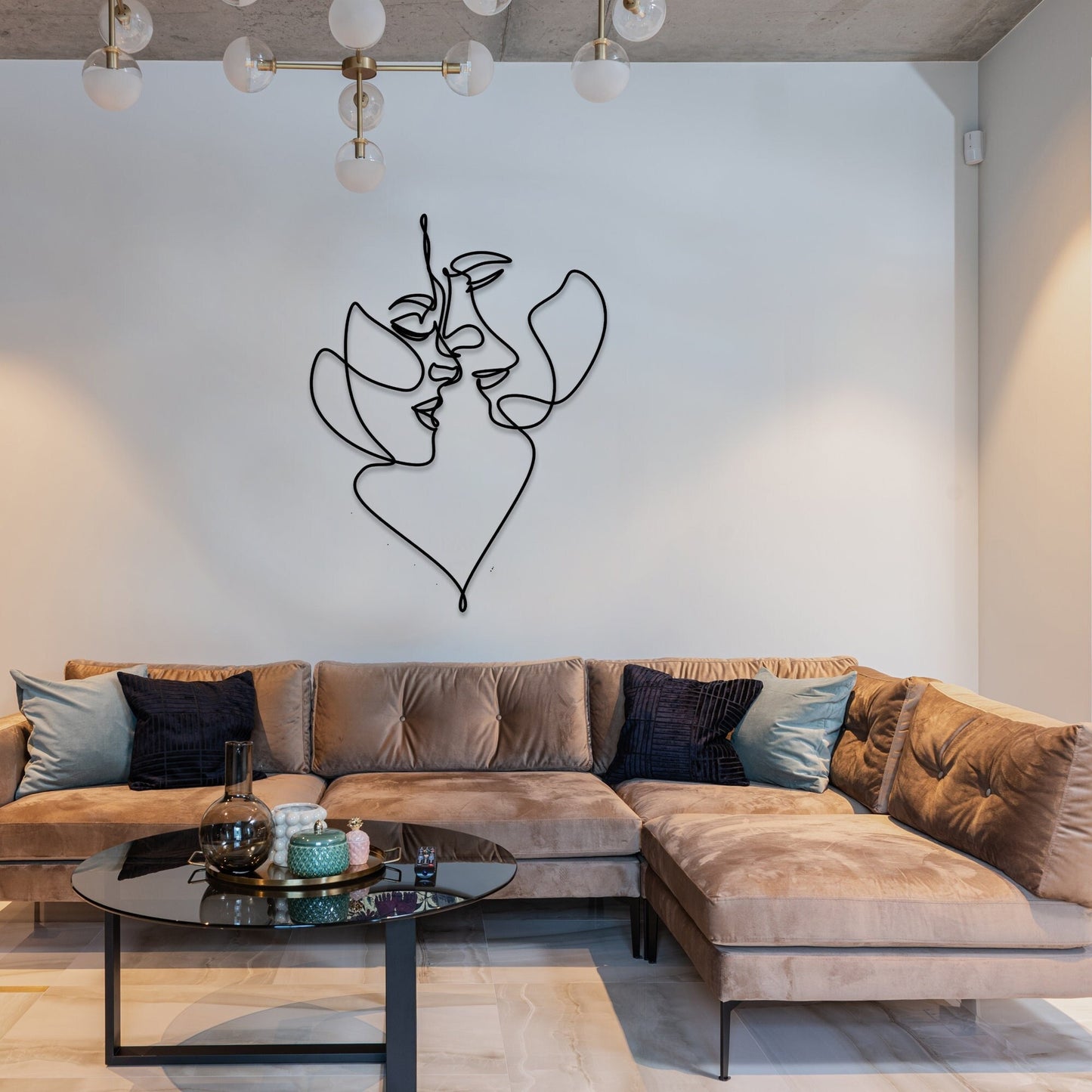 Lover Metal Line Art inside Heart, Two Faces Metal Wall Art, Headboard Metal Wall Art, Unique Birthday Gift, Christmas Gift, couple Line Art