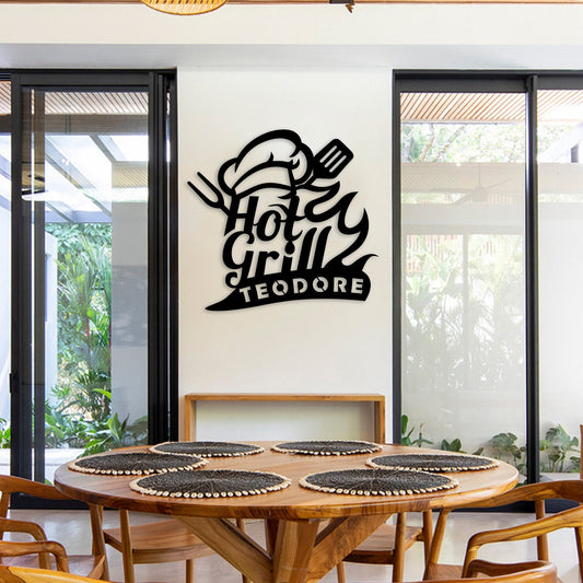 Custom Grill Metal Name Sign, Personalized Metal Grill Garden Name Sign, Bar And Grill name Sign, BBQ Kitchen Name Sign, Christmas Gift