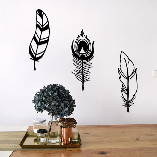 Feather Metal Wall Art, 3 Pieces Metal Wall Decor, Unique Livingroom Wall Art, Feather Wall Hangig, Feather Wall Decor