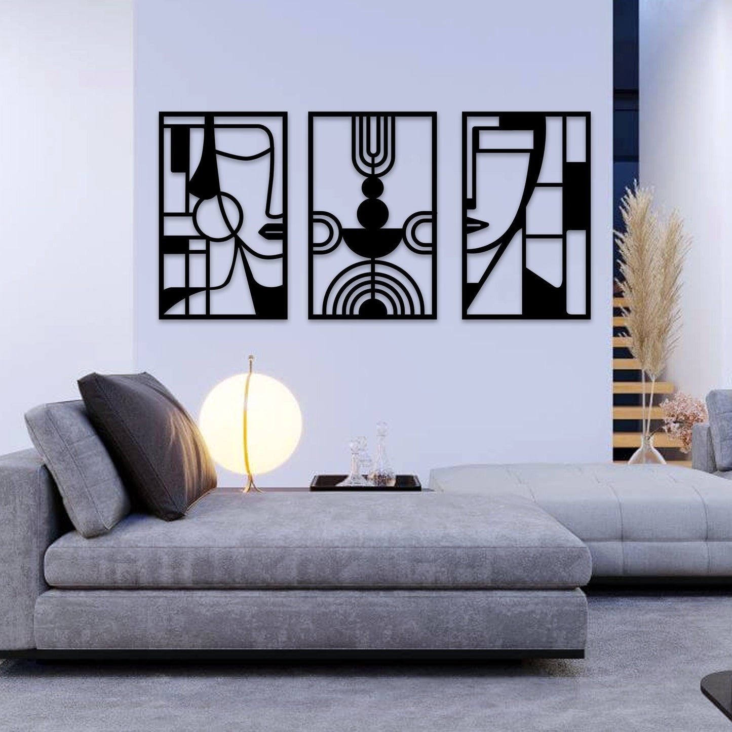 Metal Abstract Wall Art, 3 Panel Metal Wall Art, Unique Geometric Wall Art, Abstract Metal Art With Surreal Theme, Christmas Gift, Birthday