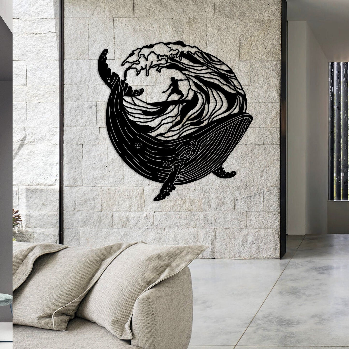 Wave and Whale Metal Wall Art, Surfing Metal Wall Decor, Ocean Lovers Metal Wall Decor, Gift for Her, Sea Life Lovers iconic Metal Decor