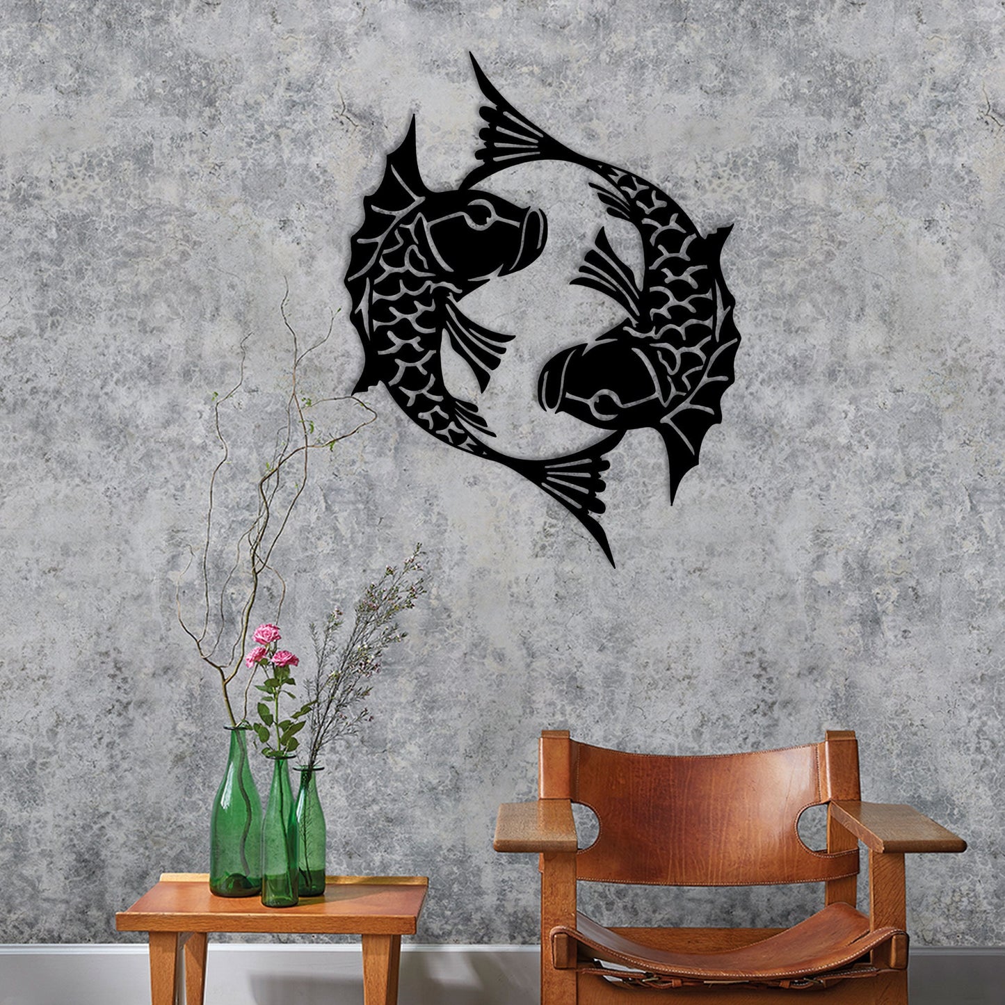 Ying Yang of Koi Fish Metal Wall Art, Japanese Culture Wall Decor Gift, Yoga Metal Wall Decor, Birthday Gift, Wall Decor for Meditation