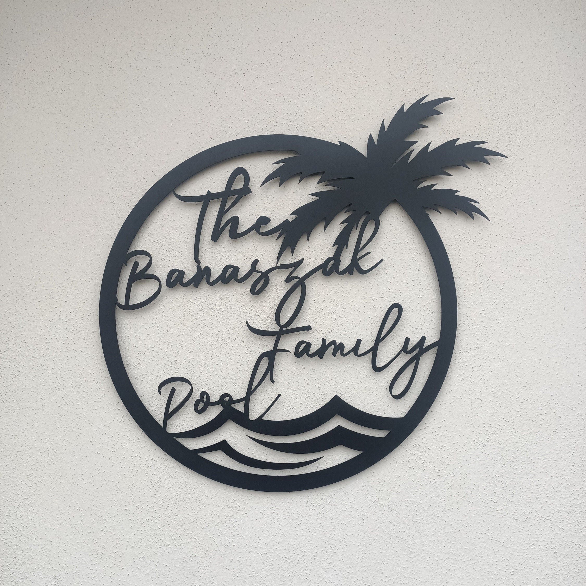 Personalized Pool House Metal Sign, Custom Family Pool Entry Metal Palm Wall Decor, Metal Palm Tree Pool Sign, Birthday Gift, Christmas Gift