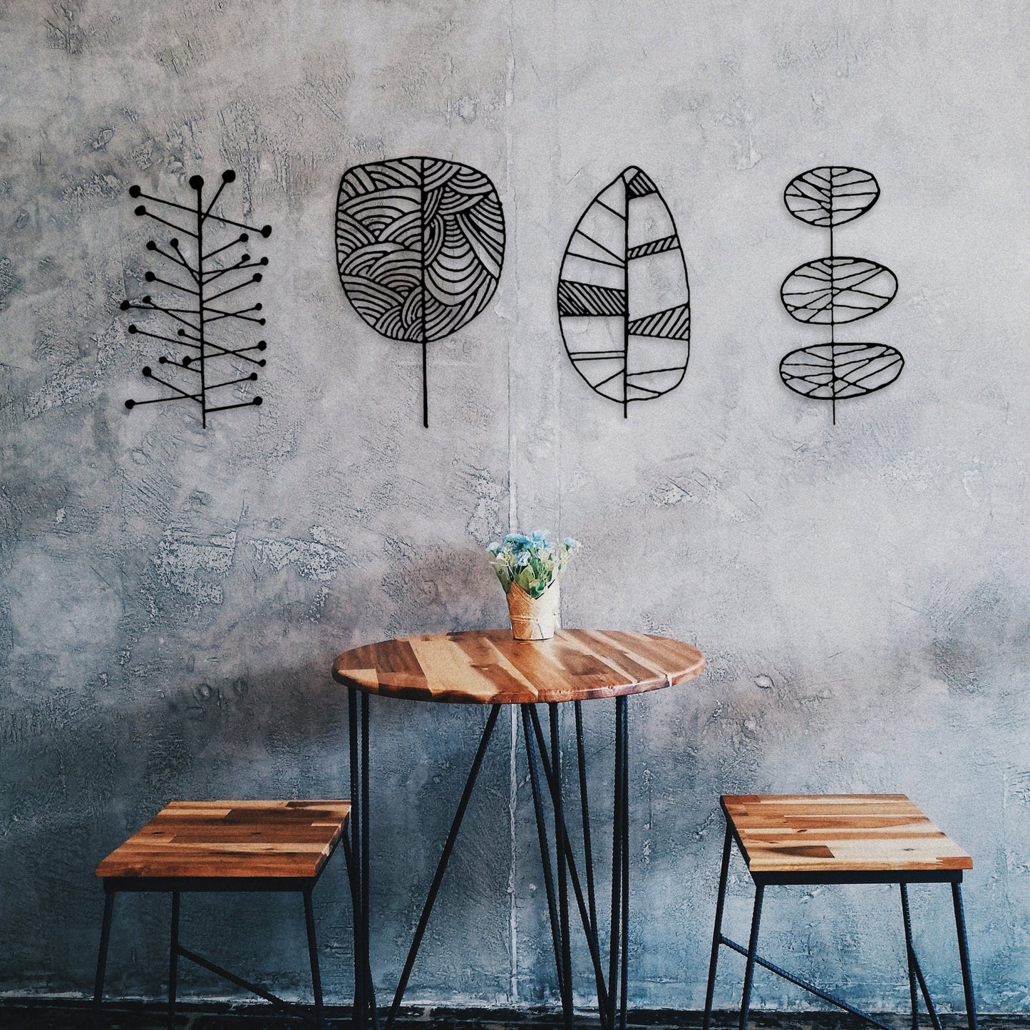 Leaf Metal Line Wall Art, Unique Metal Line Art, Tree Leaves Metal Wall Art, 4 Set of Wall Art, Birth Day Gifts, 2024 Decor Trends