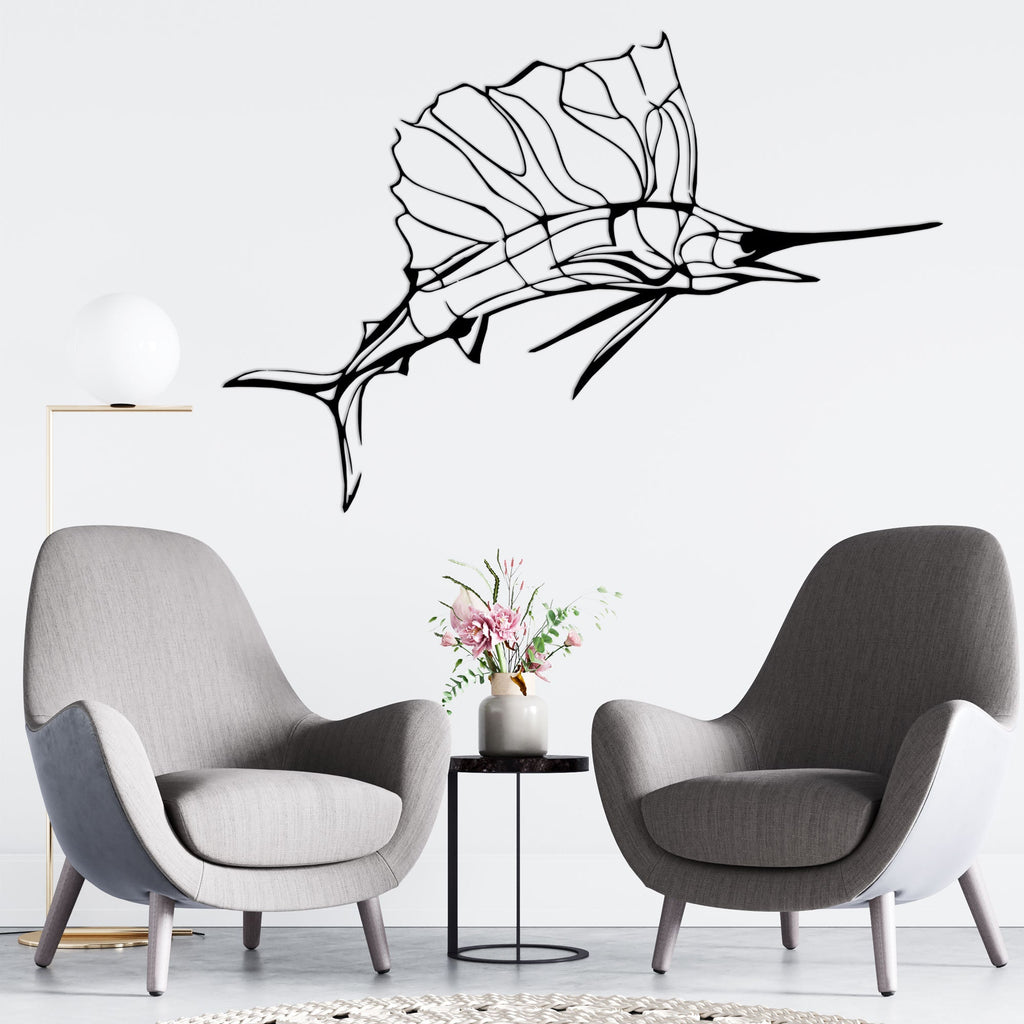 Swordfish Metal Wall Art, Ocean Metal Wall Decor, Nautical Lovers Unique Metal Line Art, Sea Lovers Birthday, Valentine's Day Gift