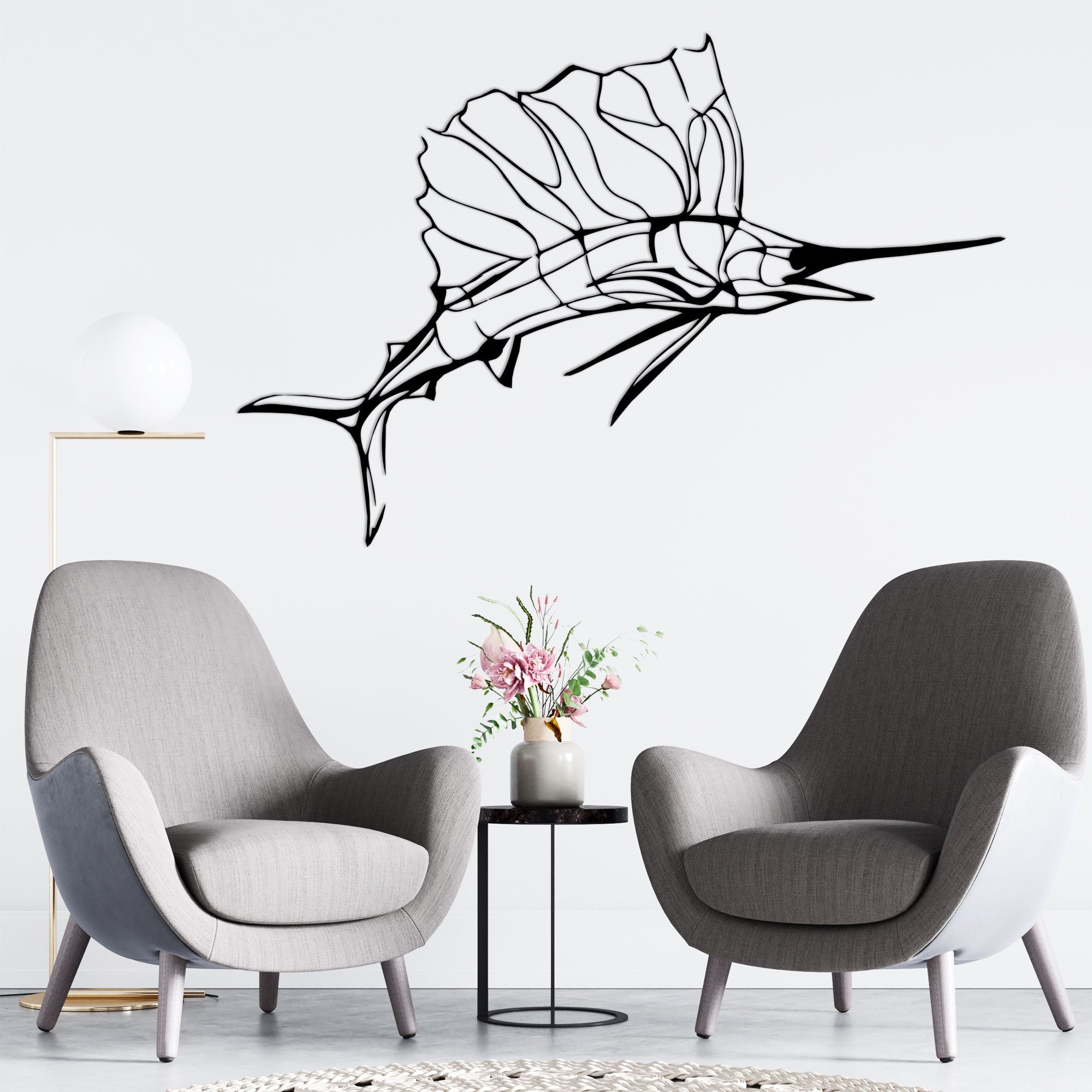 Swordfish Metal Wall Art, Ocean Metal Wall Decor, Nautical Lovers Unique Metal Line Art, Sea Lovers Birthday, Valentine's Day Gift