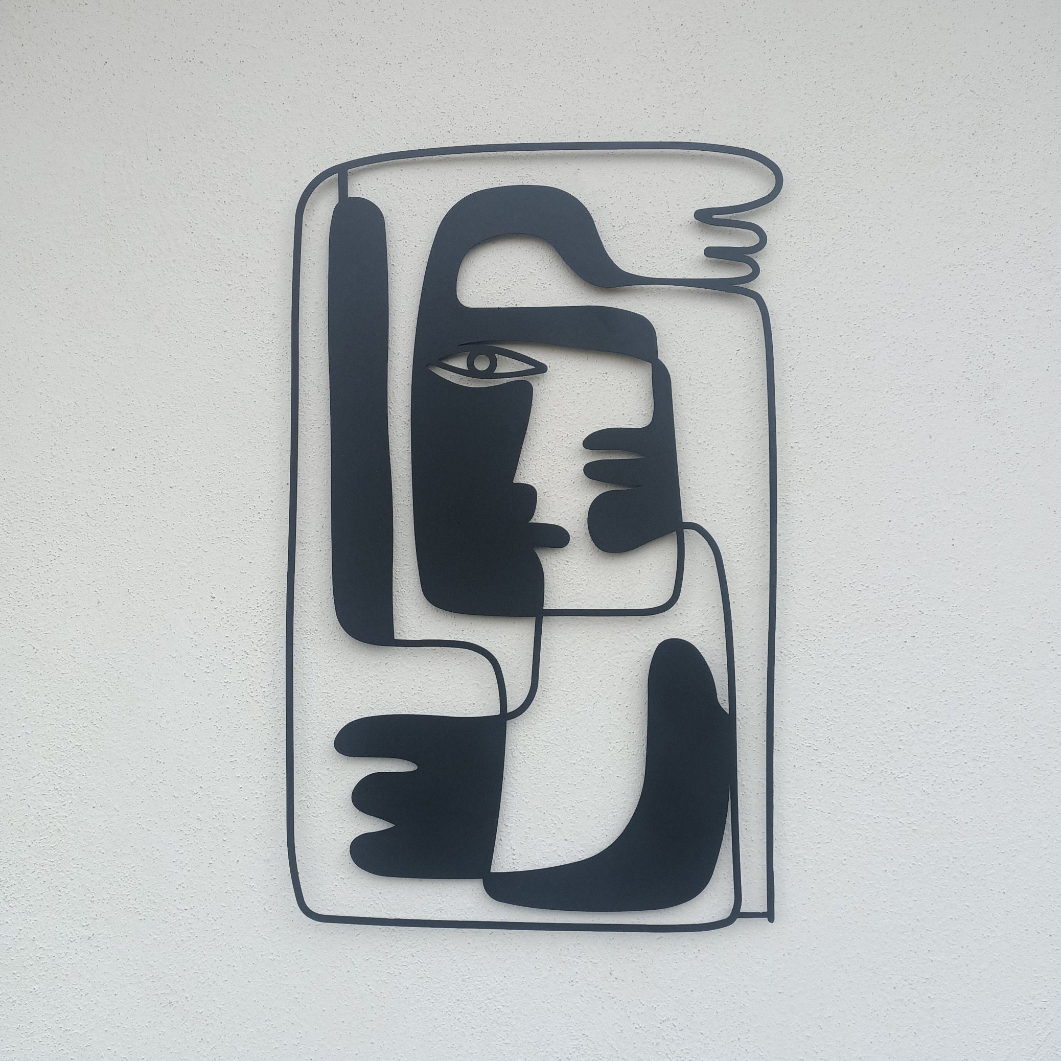 Abstract Faces Metal Wall Art, Picasso Style Wall Metal Decor, Unique Birthday Gift, House Entry Metal Line Wall Art, Christmas Gift