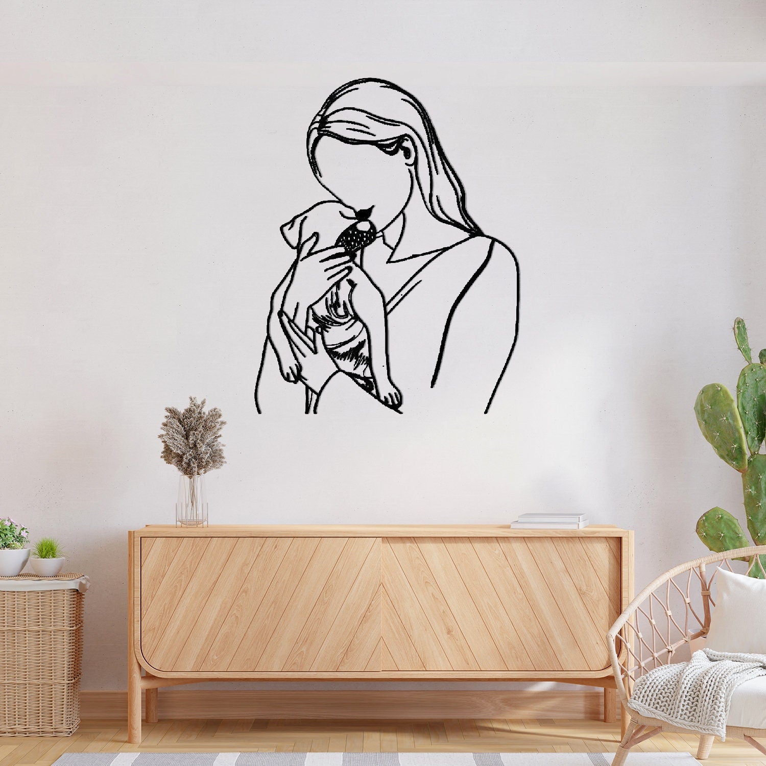 Metal Women Line Art With Dog, Woman Holding Dog Metal Wall Art, Valentine's Day Gift, Dog Lovers Birthday Gift, National Pet Day Gift
