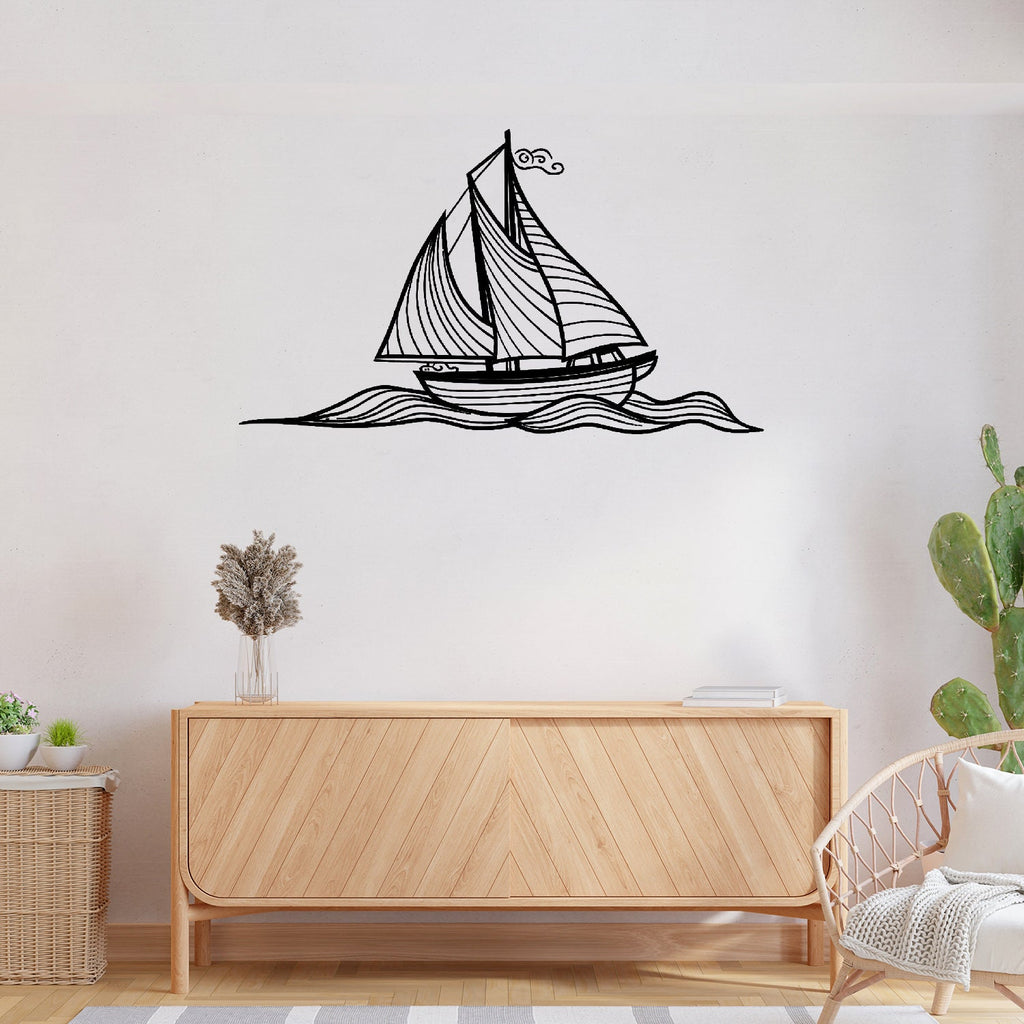 Sailboat on the Waves Metal Wall Art, Sailor Metal Wall Decor, Coastal Metal Wall Art, Yacht Line Art Decor, Gift for him, Macthless Gift