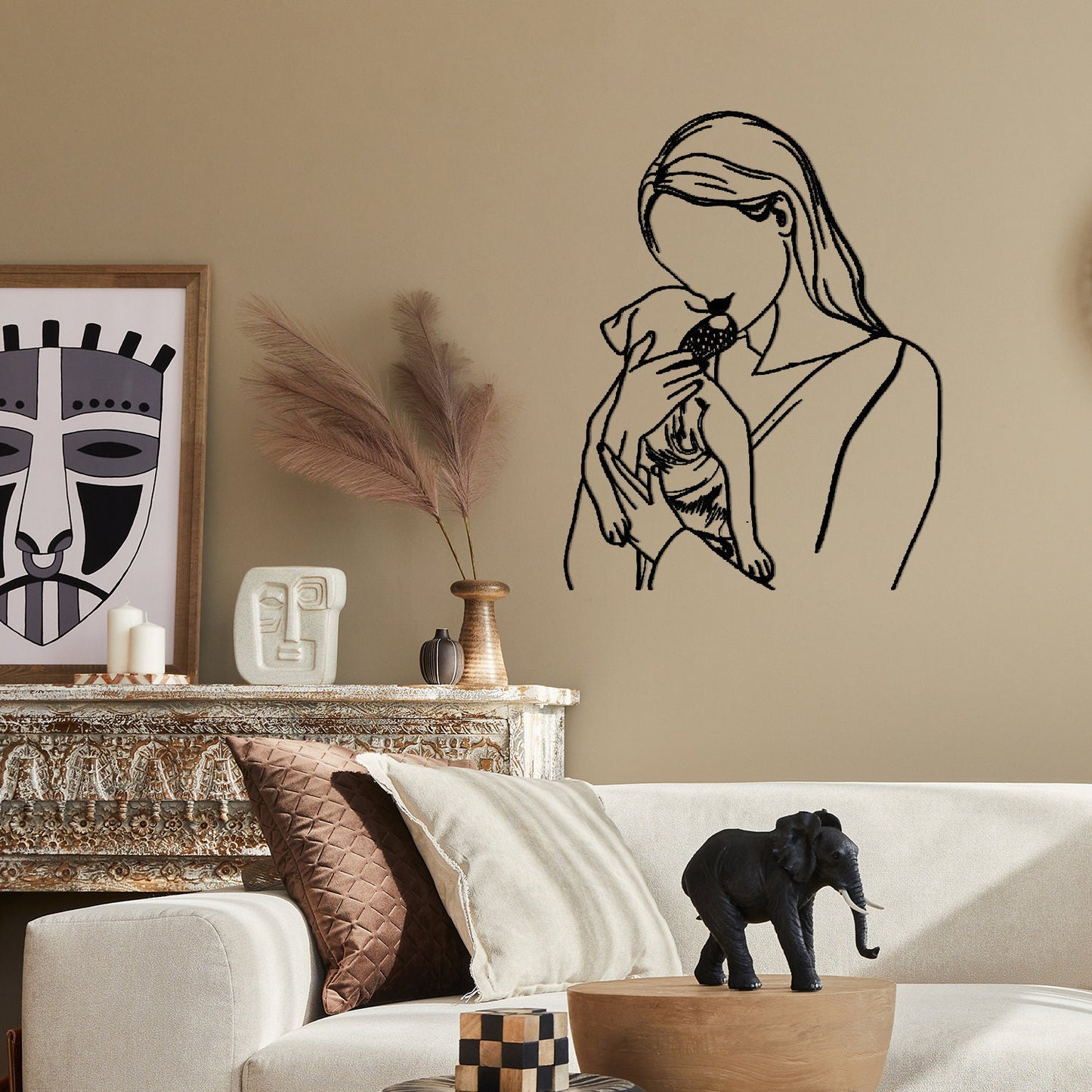 Metal Women Line Art With Dog, Woman Holding Dog Metal Wall Art, Valentine's Day Gift, Dog Lovers Birthday Gift, National Pet Day Gift