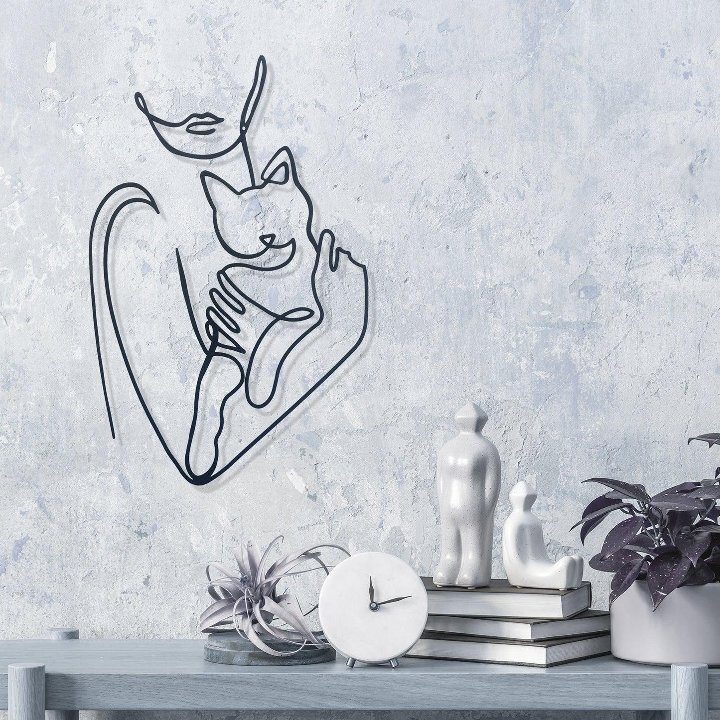 Metal Woman Line Art With Cat, Woman Holding Cat Metal Wall Art, Cat Lovers Wire Wall Art, Cat Lovers Gift, Best Gift, Mother's Day Gift