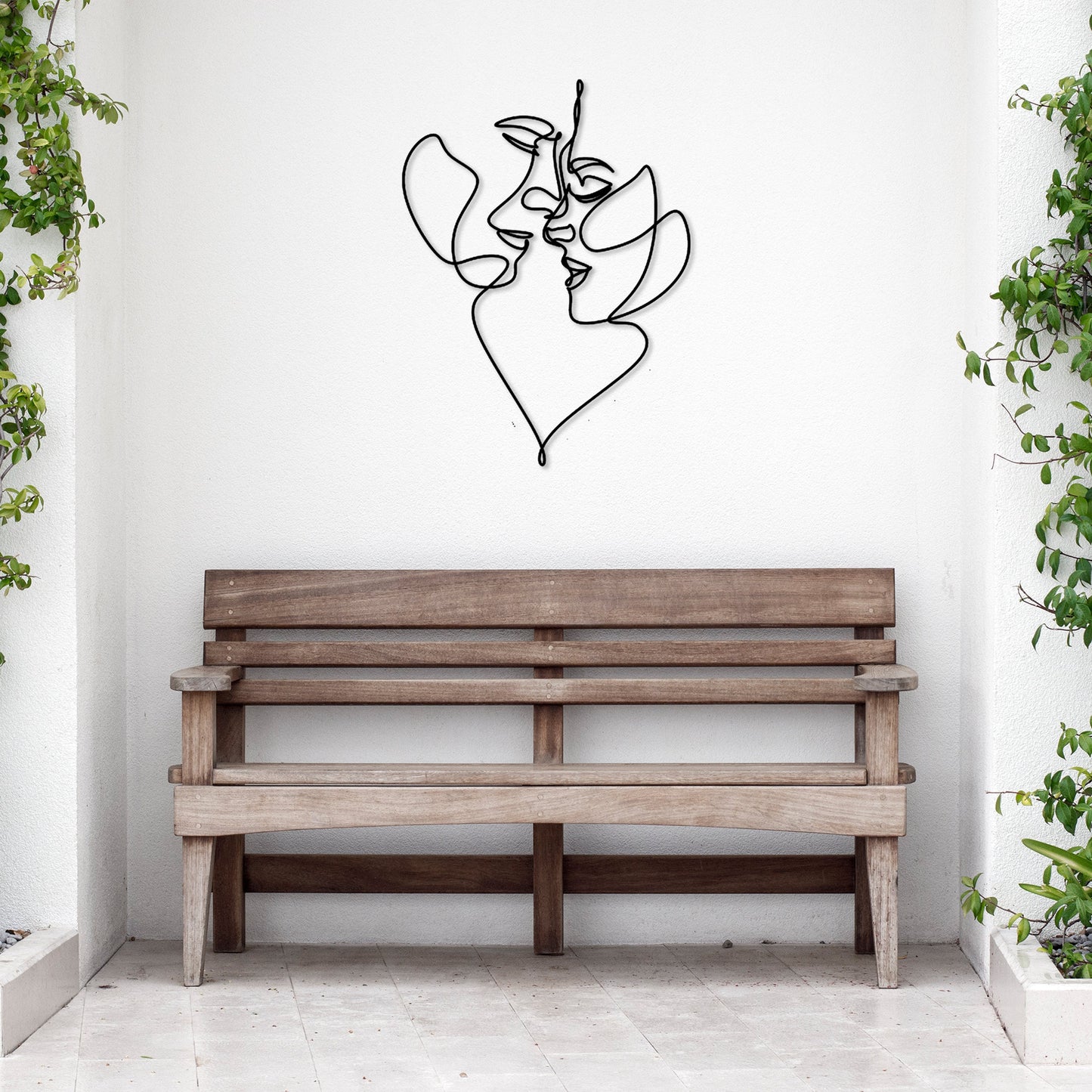 Two Lovers Metal Line Art, Headboard Metal Wall Art, Heart Love Metal Wall Decor, Wire Woman Decor, Gift for Darling, Gift for Her