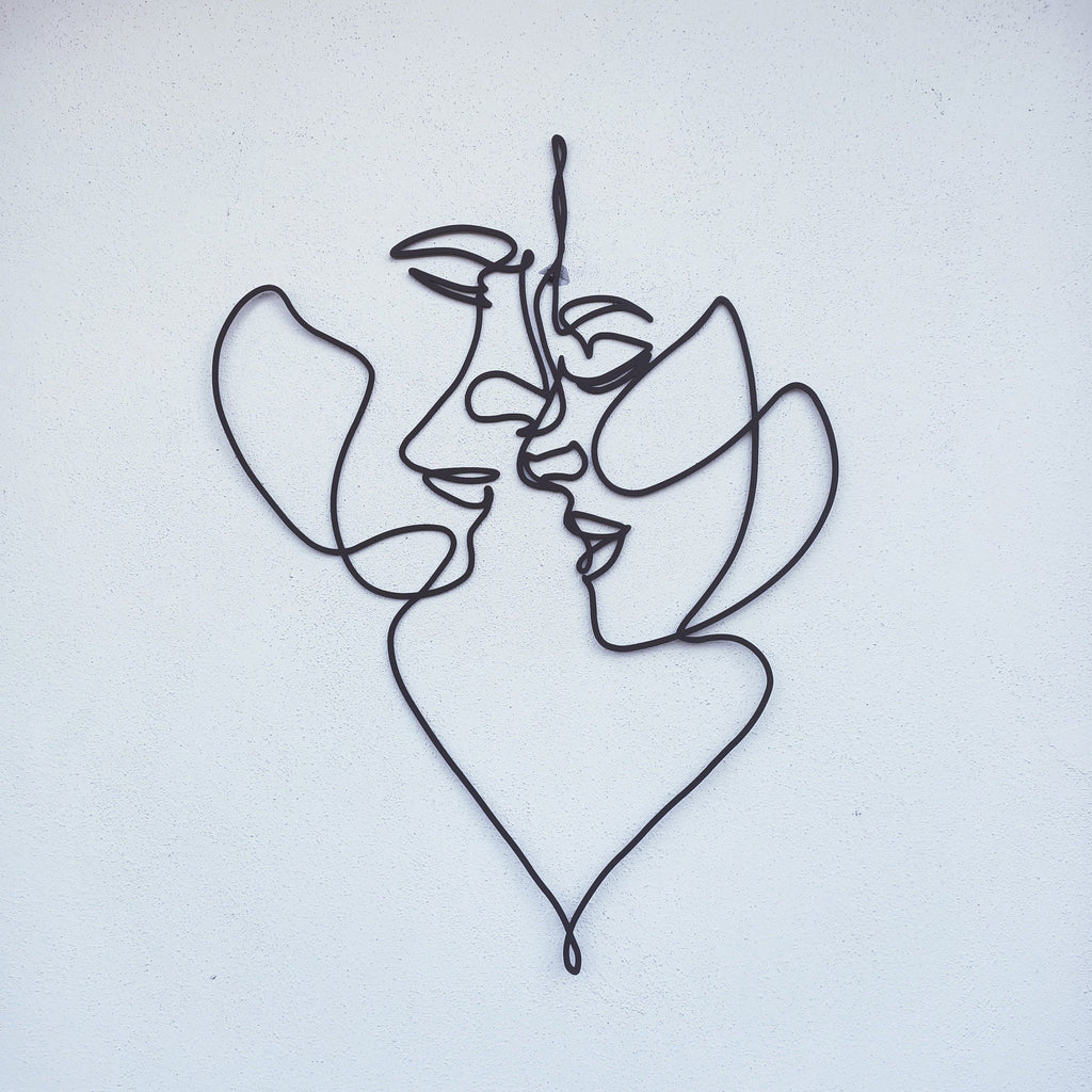 Lover Metal Line Art inside Heart, Two Faces Metal Wall Art, Headboard Metal Wall Art, Unique Birthday Gift, Christmas Gift, couple Line Art
