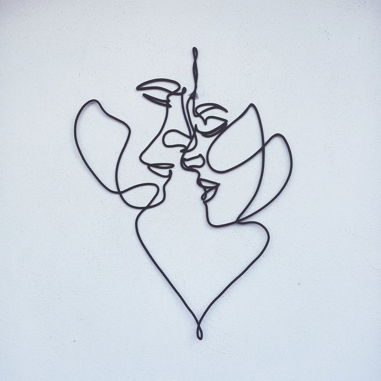 Lover Metal Line Art inside Heart, Two Faces Metal Wall Art, Headboard Metal Wall Art, Unique Birthday Gift, Christmas Gift, couple Line Art
