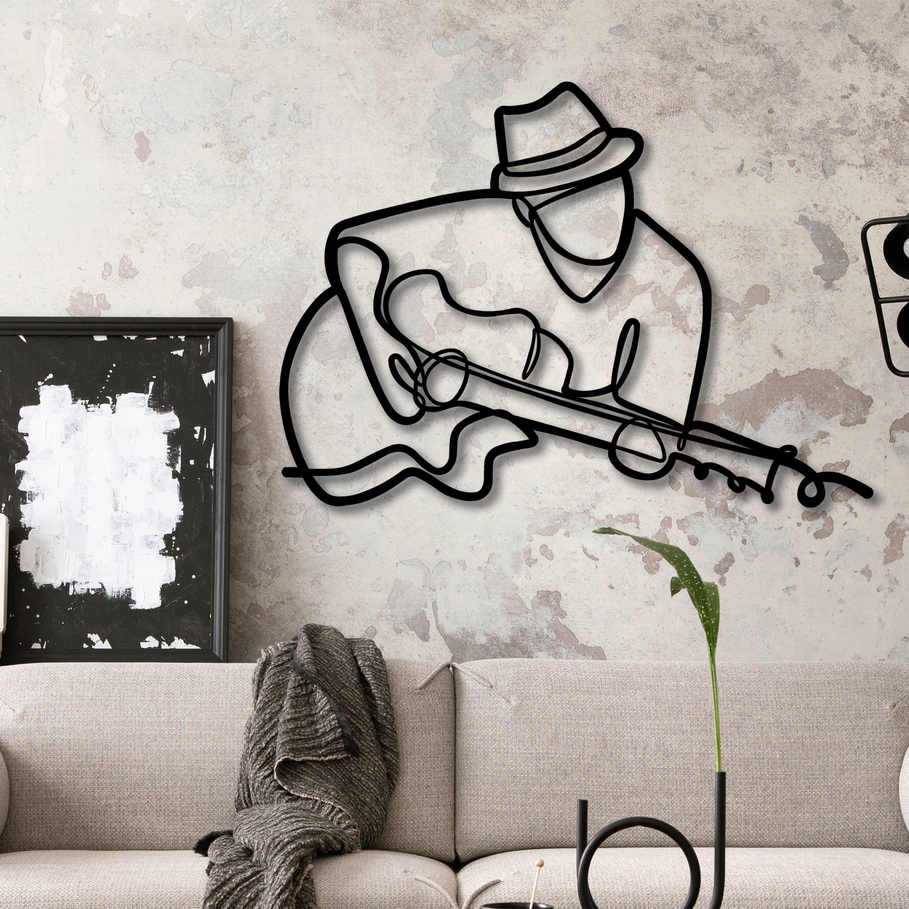 Guitar Metal Line Wall Art, Line Art Metal Guitarist, Musicians Lovers Gift, Rock n Roll Metal Art, Music Room Decor, Valentine's Day Gift