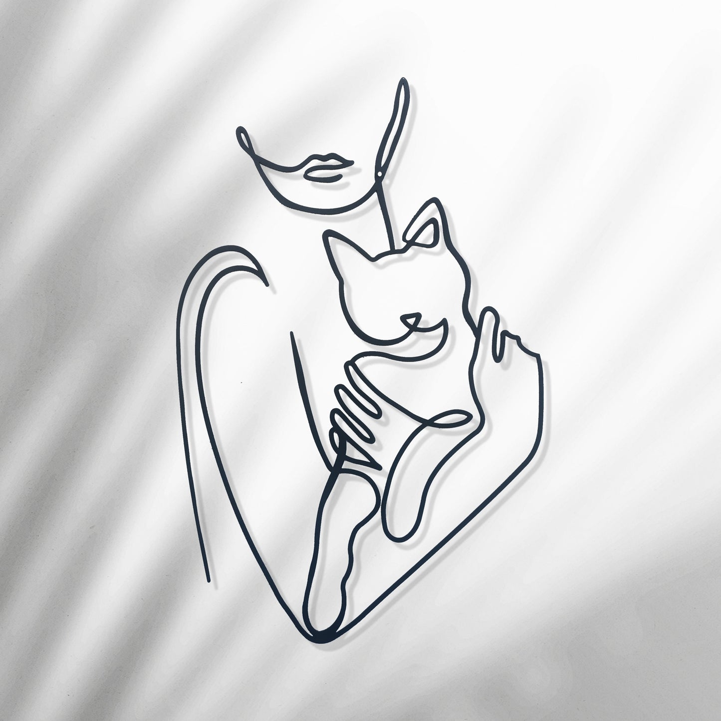 Metal Woman Line Art With Cat, Woman Holding Cat Metal Wall Art, Cat Lovers Wire Wall Art, Cat Lovers Gift, Best Gift, Mother's Day Gift