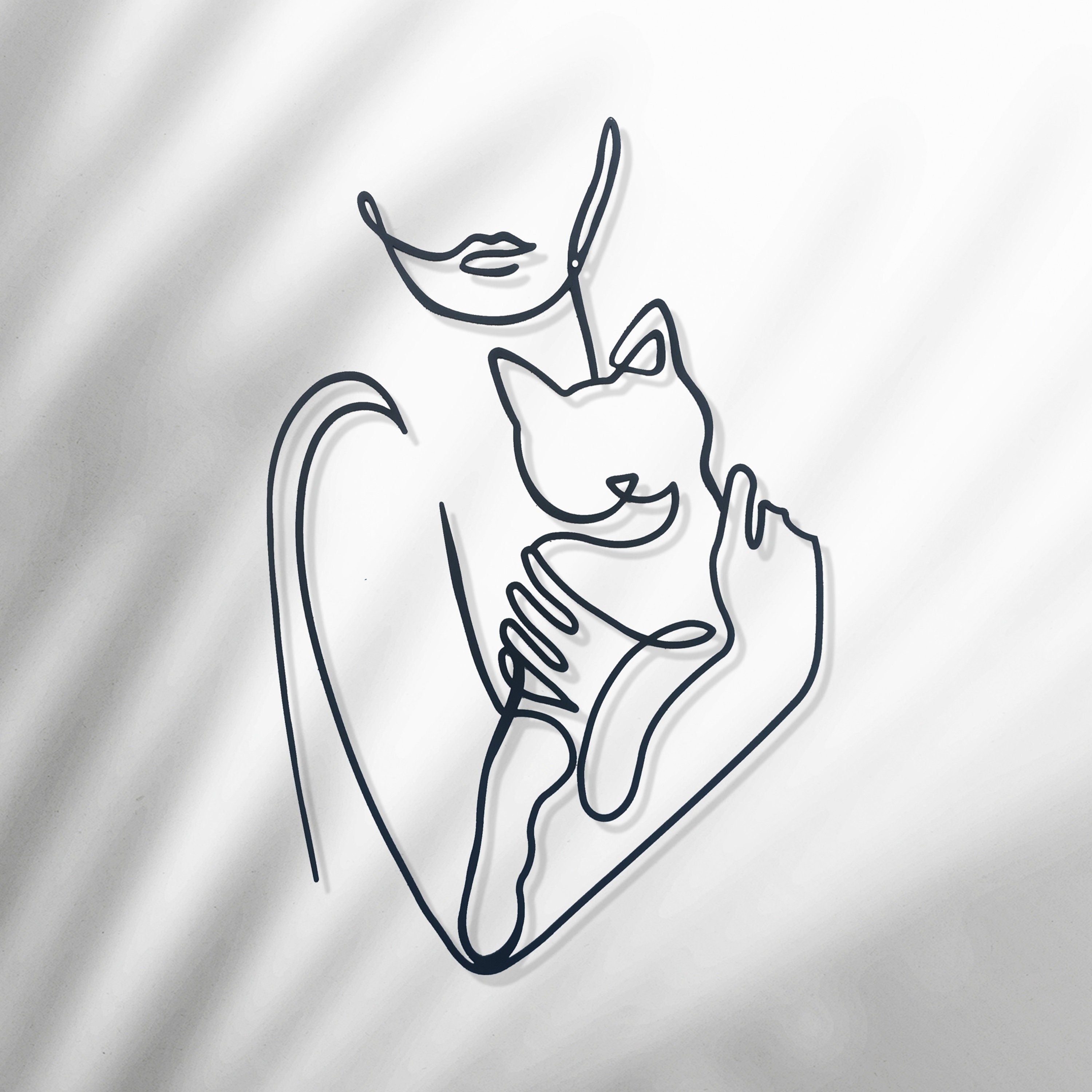 Metal Woman Line Art With Cat, Woman Holding Cat Metal Wall Art, Cat Lovers Wire Wall Art, Cat Lovers Gift, Best Gift, Mother's Day Gift