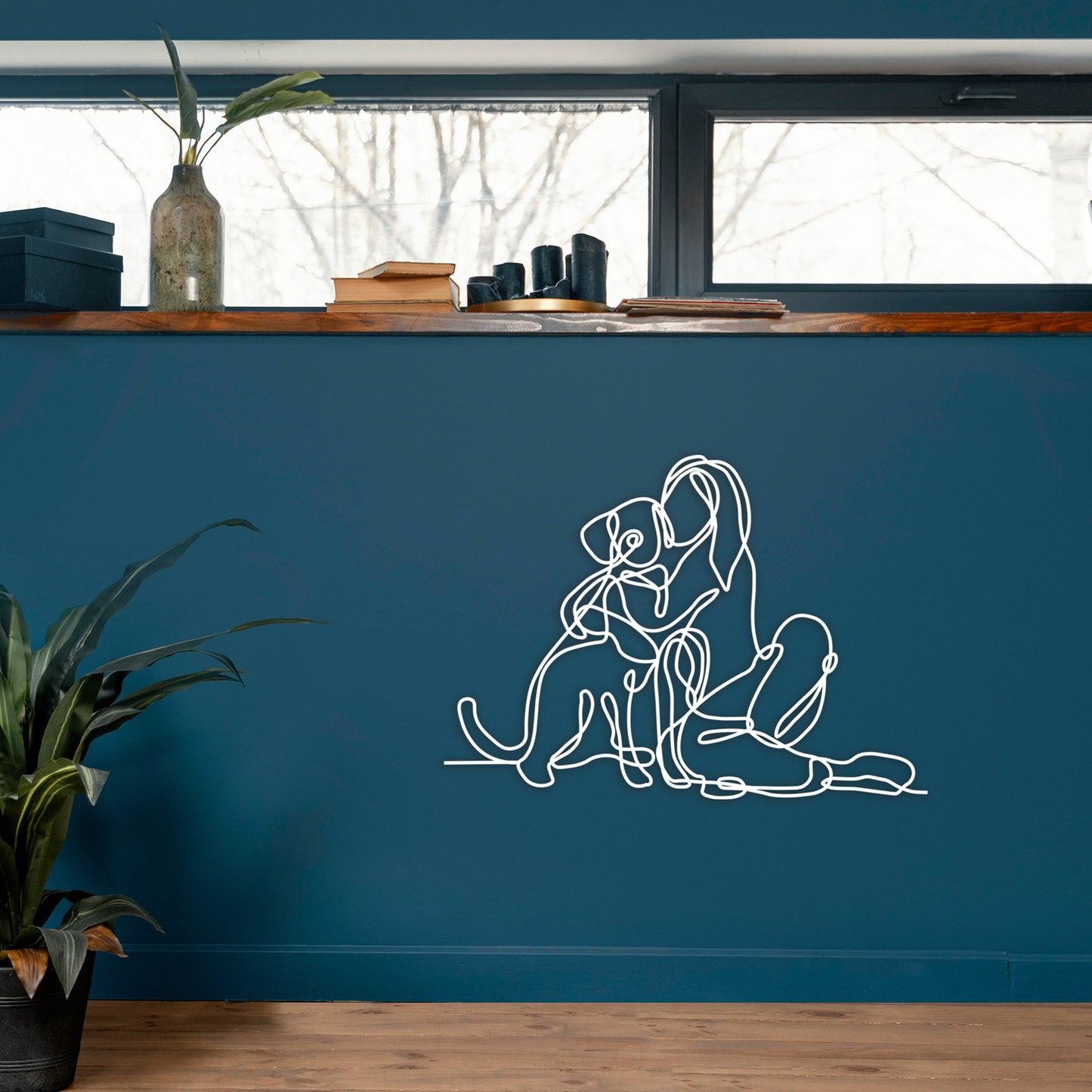 Woman Holding Dog Metal Line Wall Art, Dog Lovers Wire Metal Wall Decor, Dog Lovers Birthday Gift, National Pet Day, Valentine's Day Gift