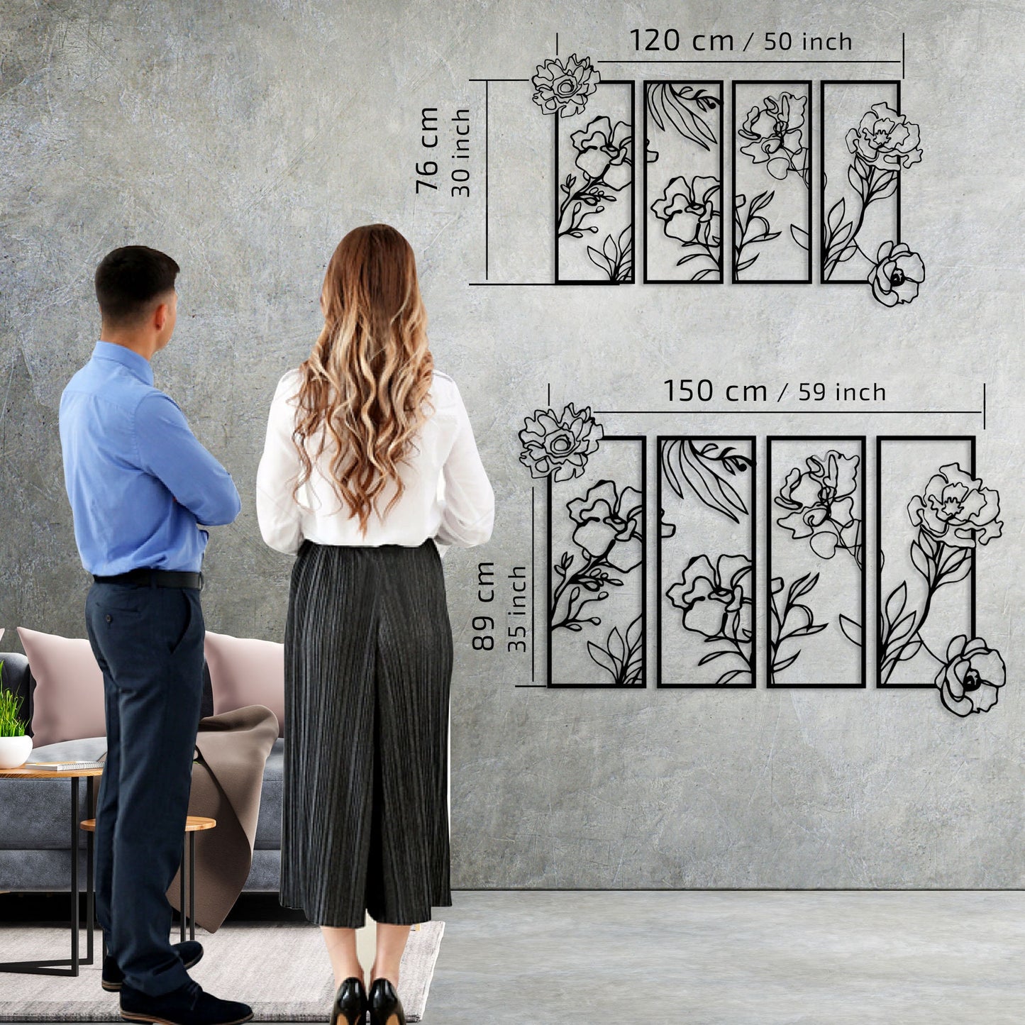 Flowers Metal Line Wall Art, Unique Metal Line Art, 4 Piece Metal Wall Decor, Headboard Metal Wall Art, Housewarming, Christmas Gift
