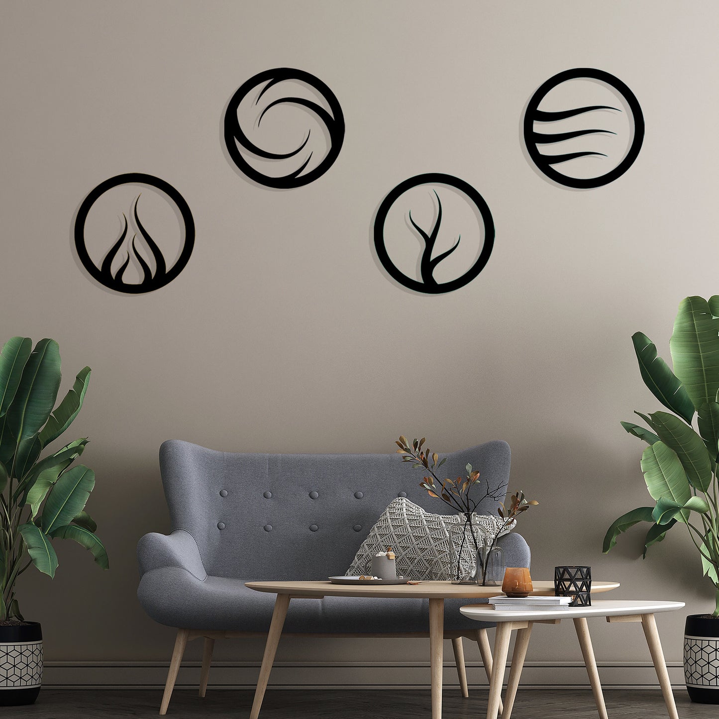Four Elements Metal Wall Art, Water Fire Earth Air, Yoga Room Wall Art, Unique Birthday Gift, Porch Metal Wall Art, Valentine's Day Gift